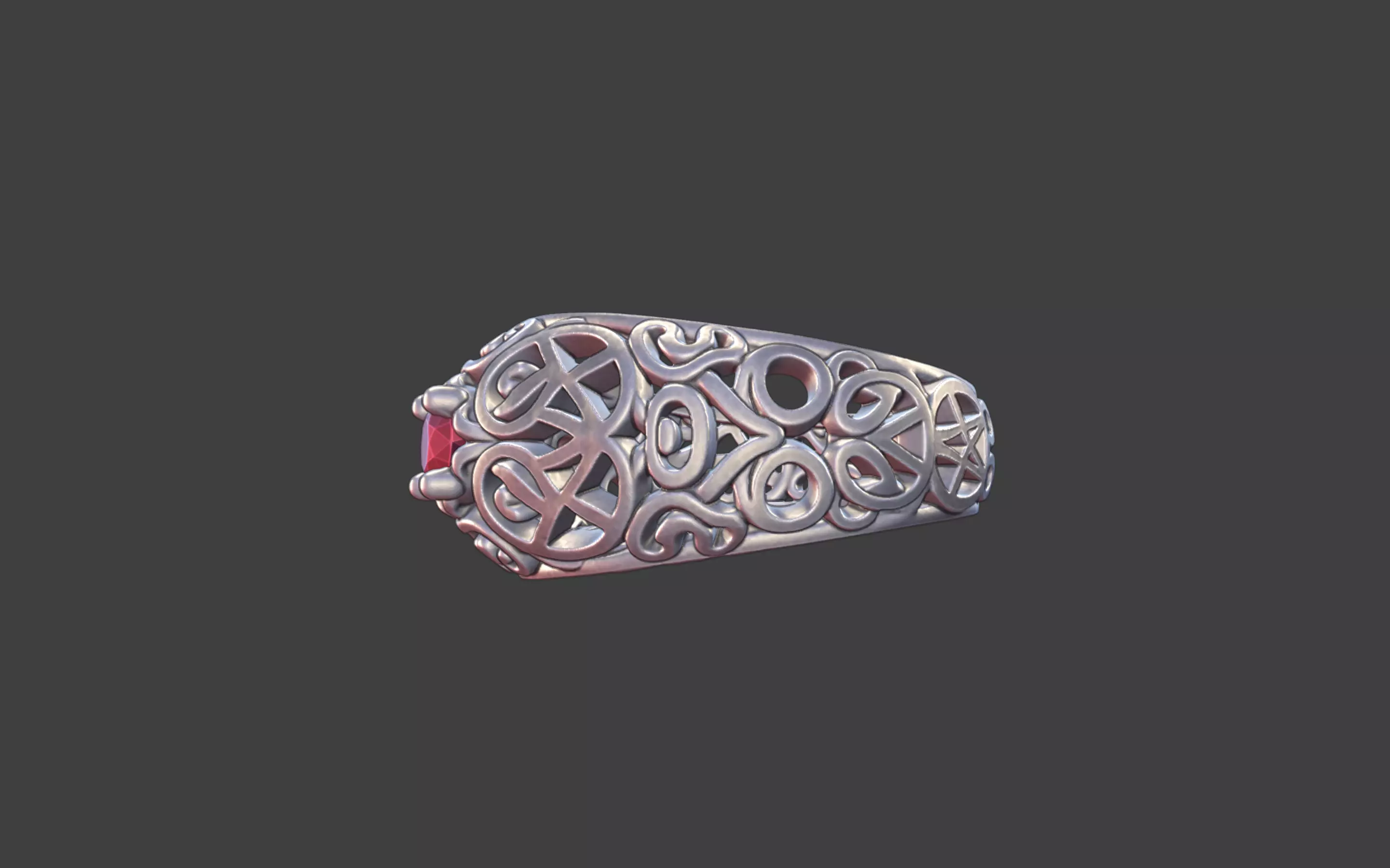 Filigree Silver Ring with Small Faceted Gem 3D print model_4