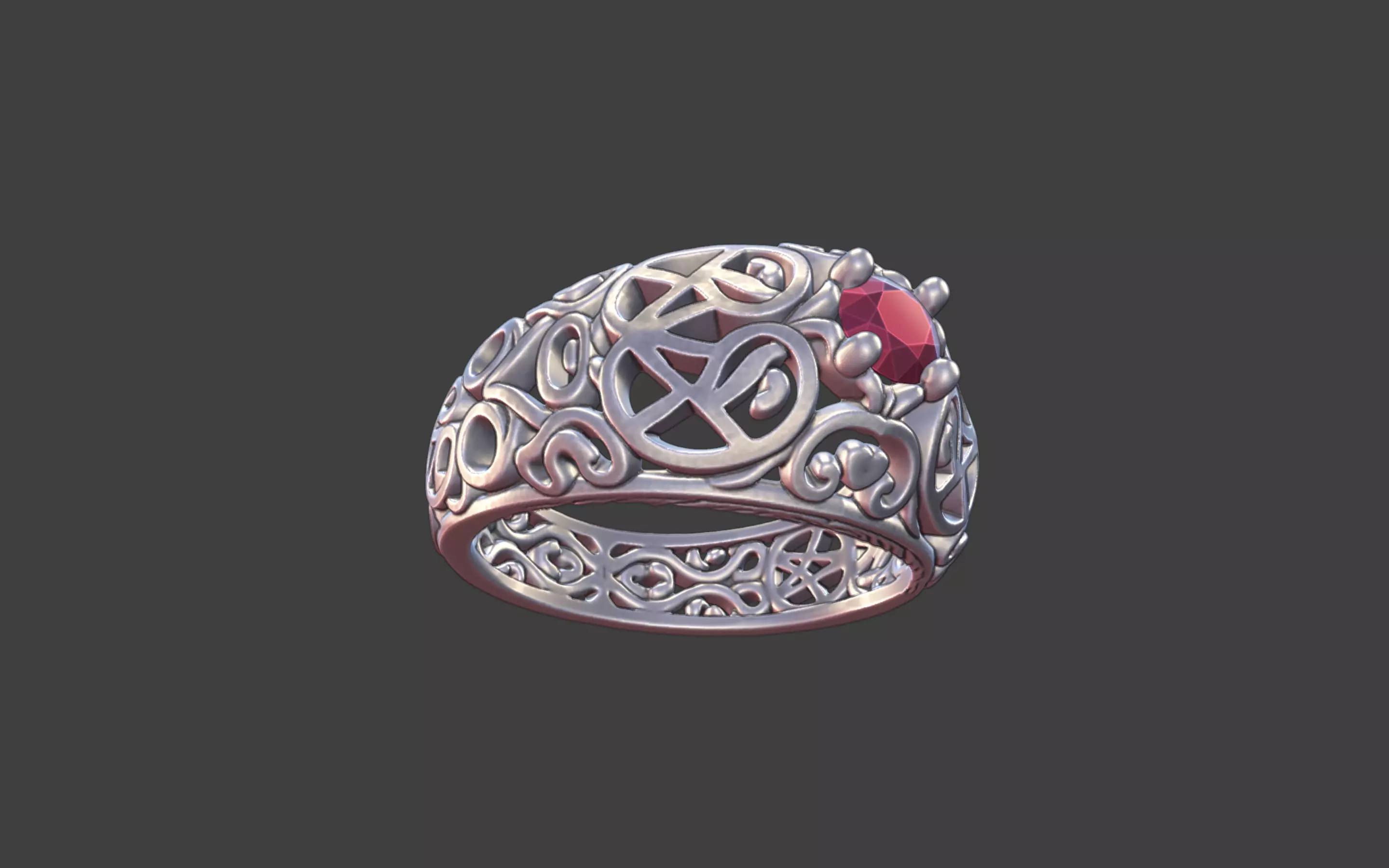 Filigree Silver Ring with Small Faceted Gem 3D print model_25