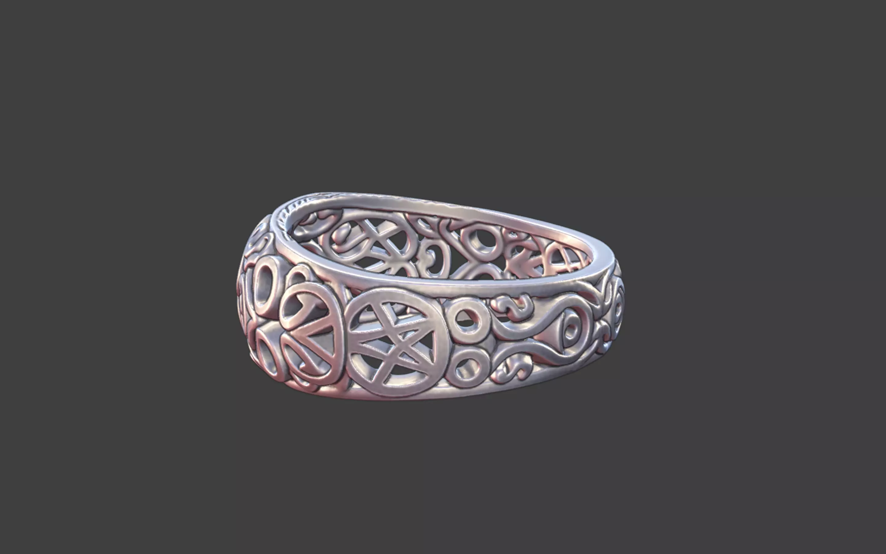Filigree Silver Ring with Small Faceted Gem 3D print model_7