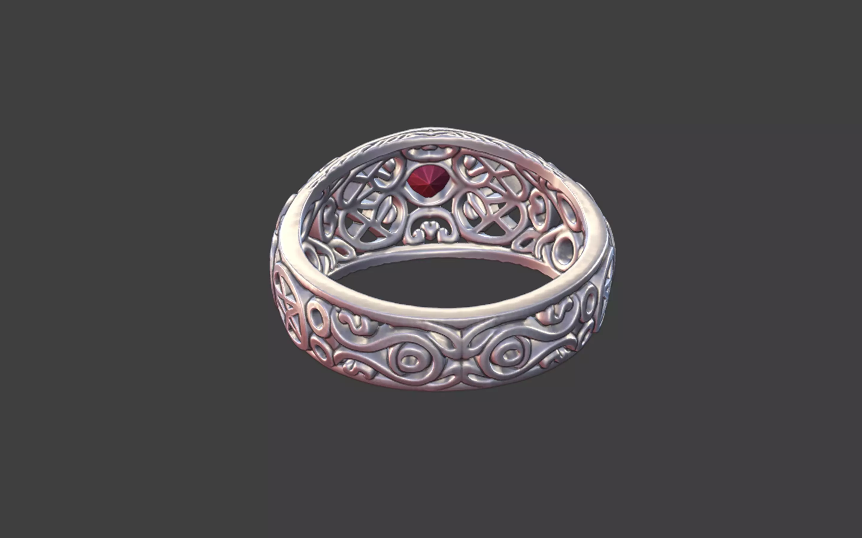 Filigree Silver Ring with Small Faceted Gem 3D print model_9