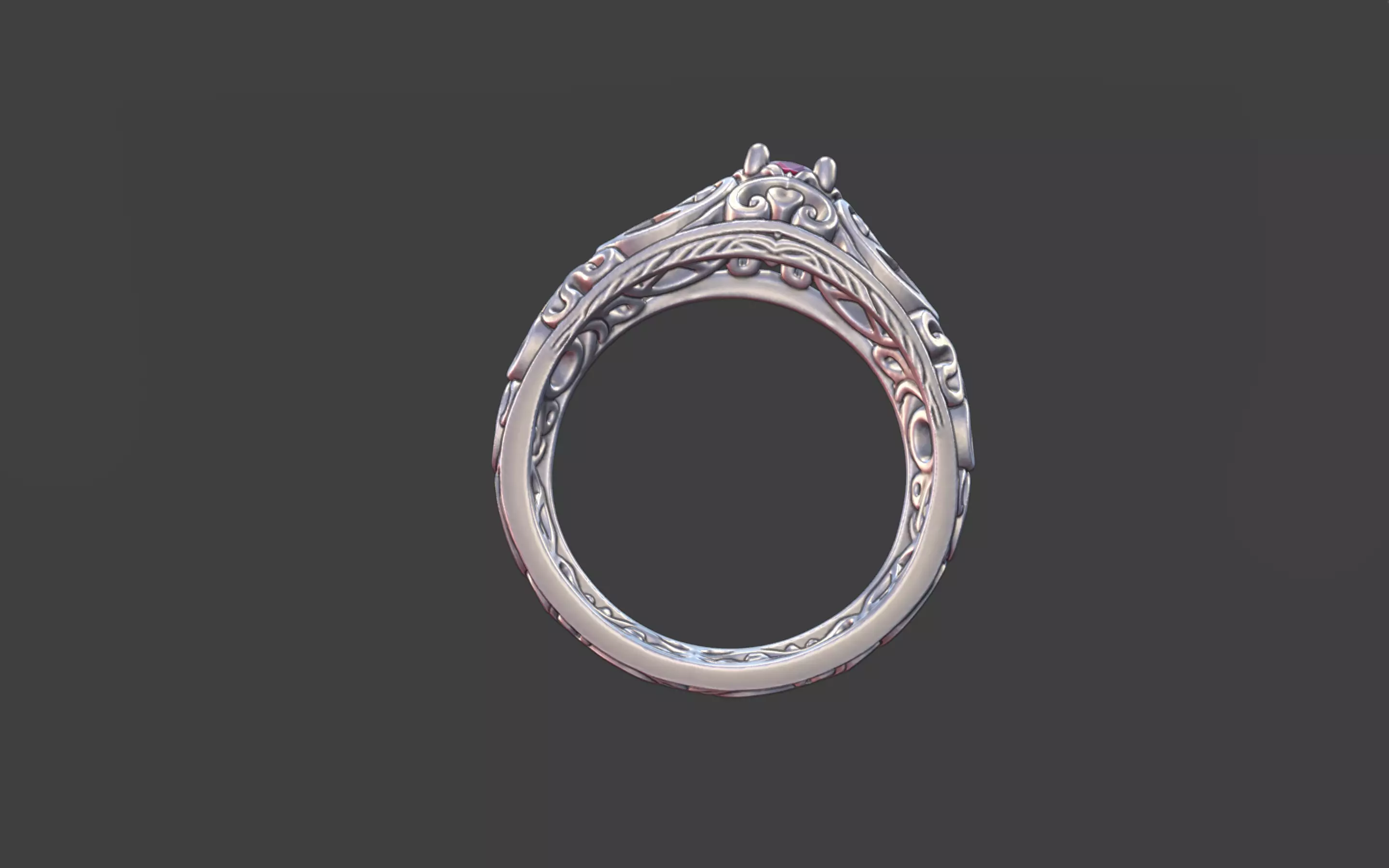 Filigree Silver Ring with Small Faceted Gem 3D print model_12