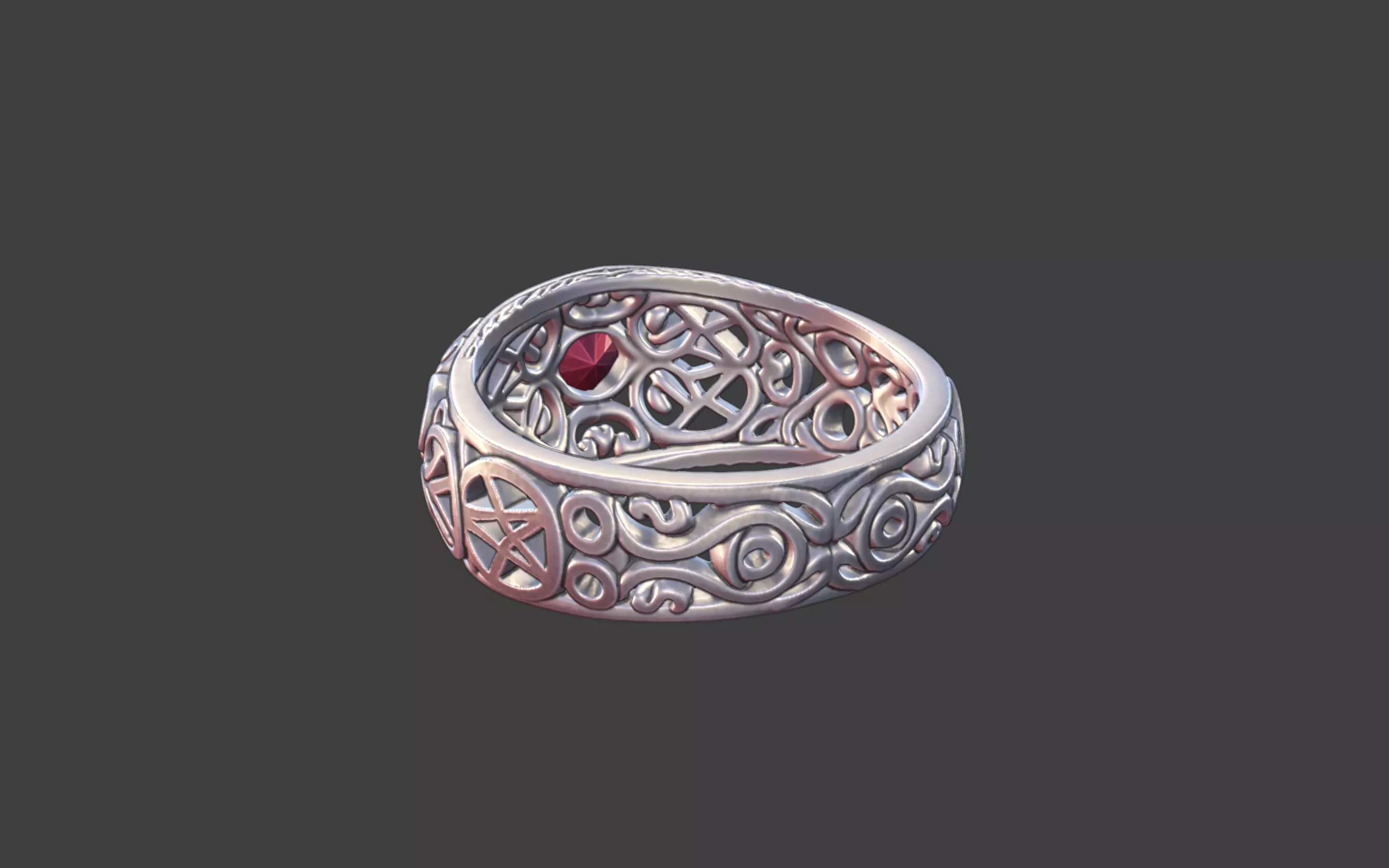 Filigree Silver Ring with Small Faceted Gem 3D print model_8