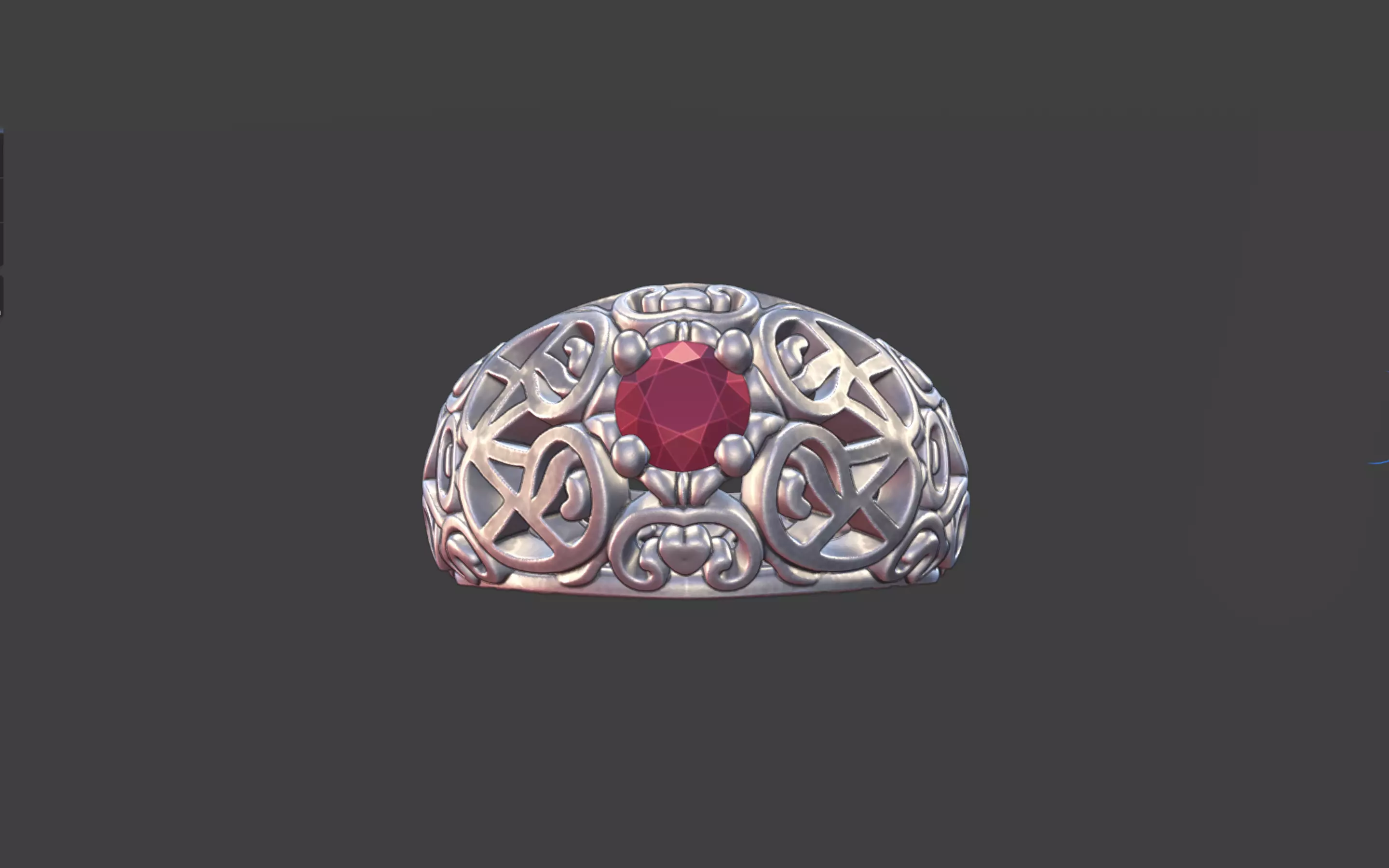 Filigree Silver Ring with Small Faceted Gem 3D print model_17