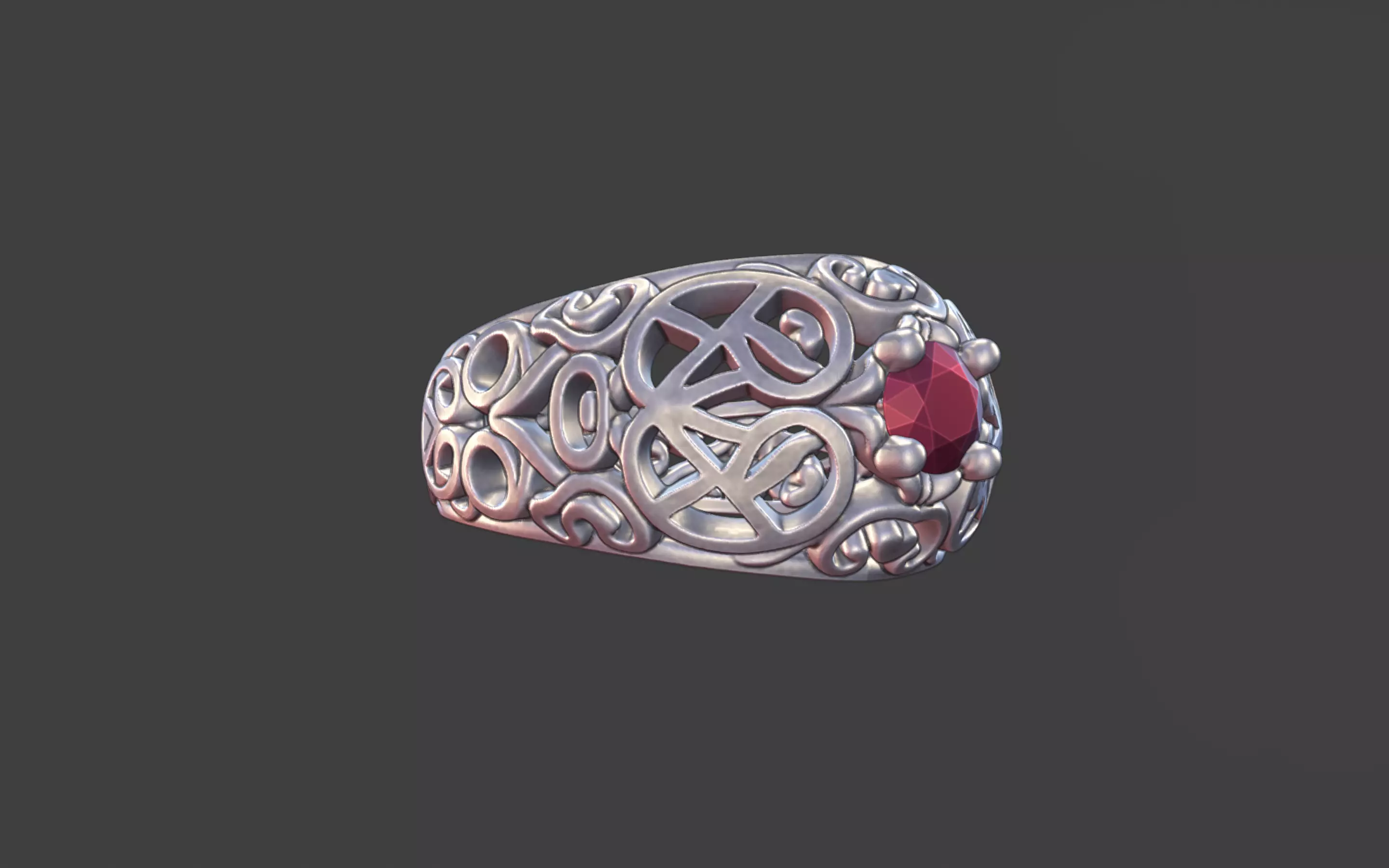 Filigree Silver Ring with Small Faceted Gem 3D print model_23