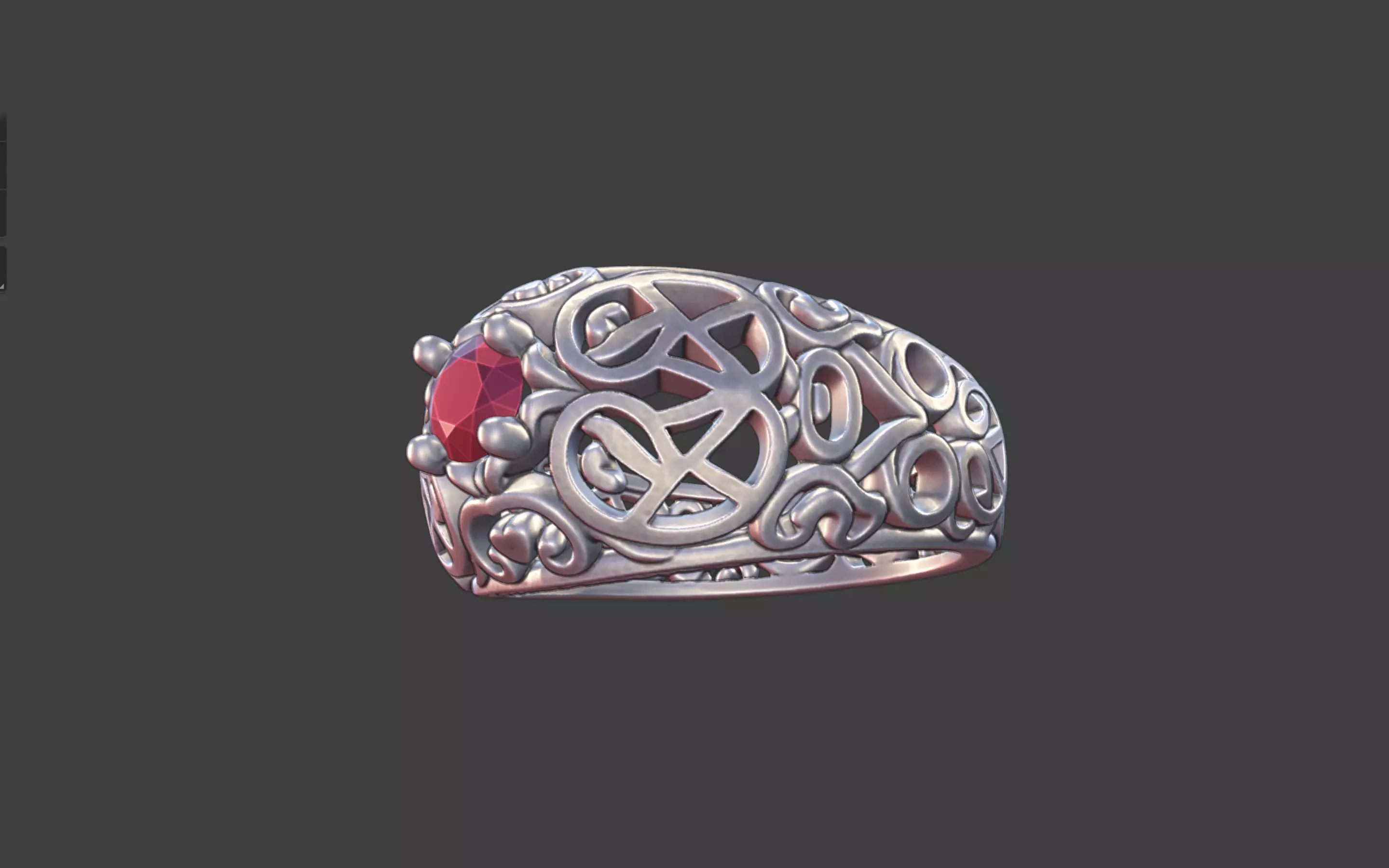 Filigree Silver Ring with Small Faceted Gem 3D print model_19