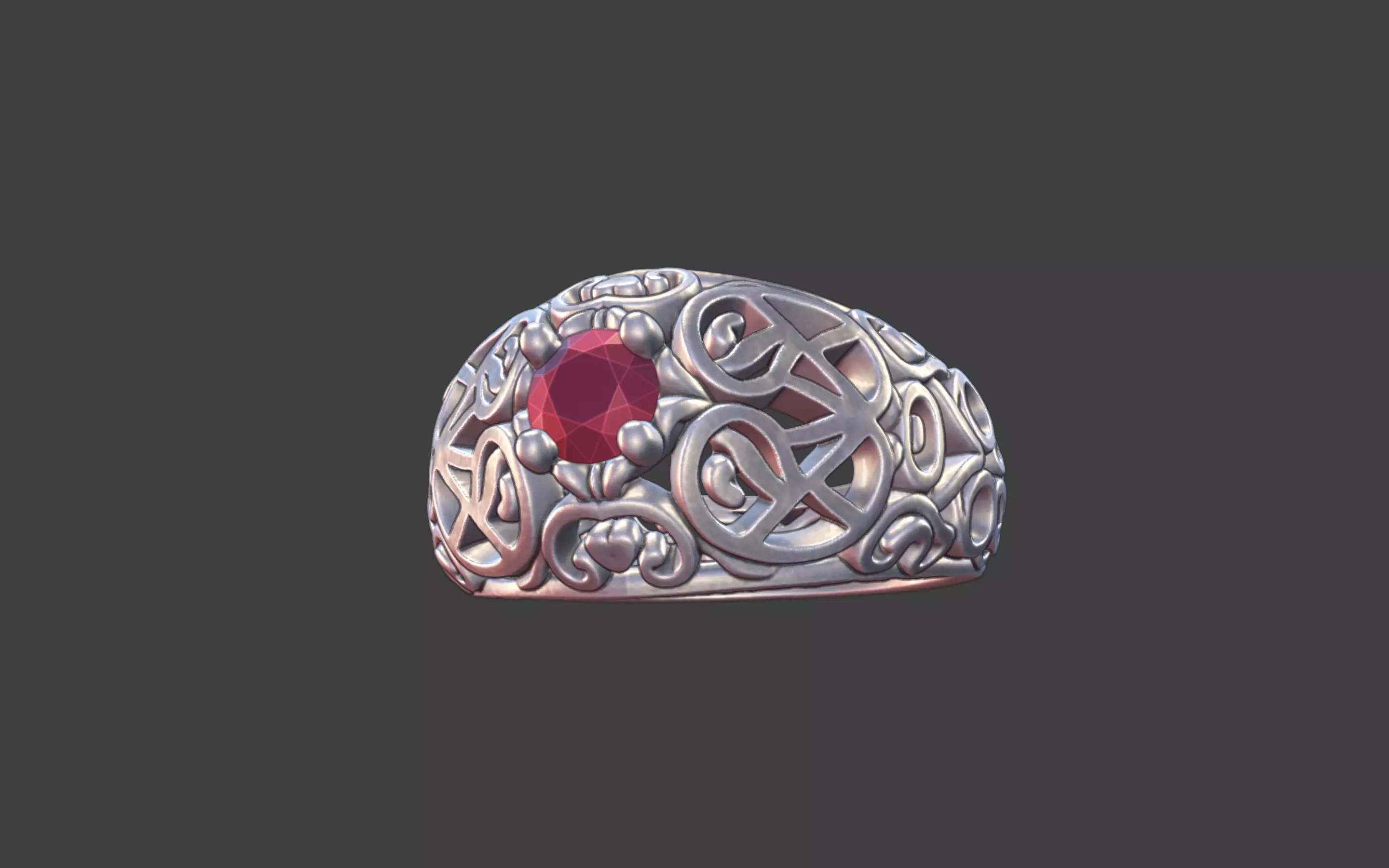 Filigree Silver Ring with Small Faceted Gem 3D print model_18