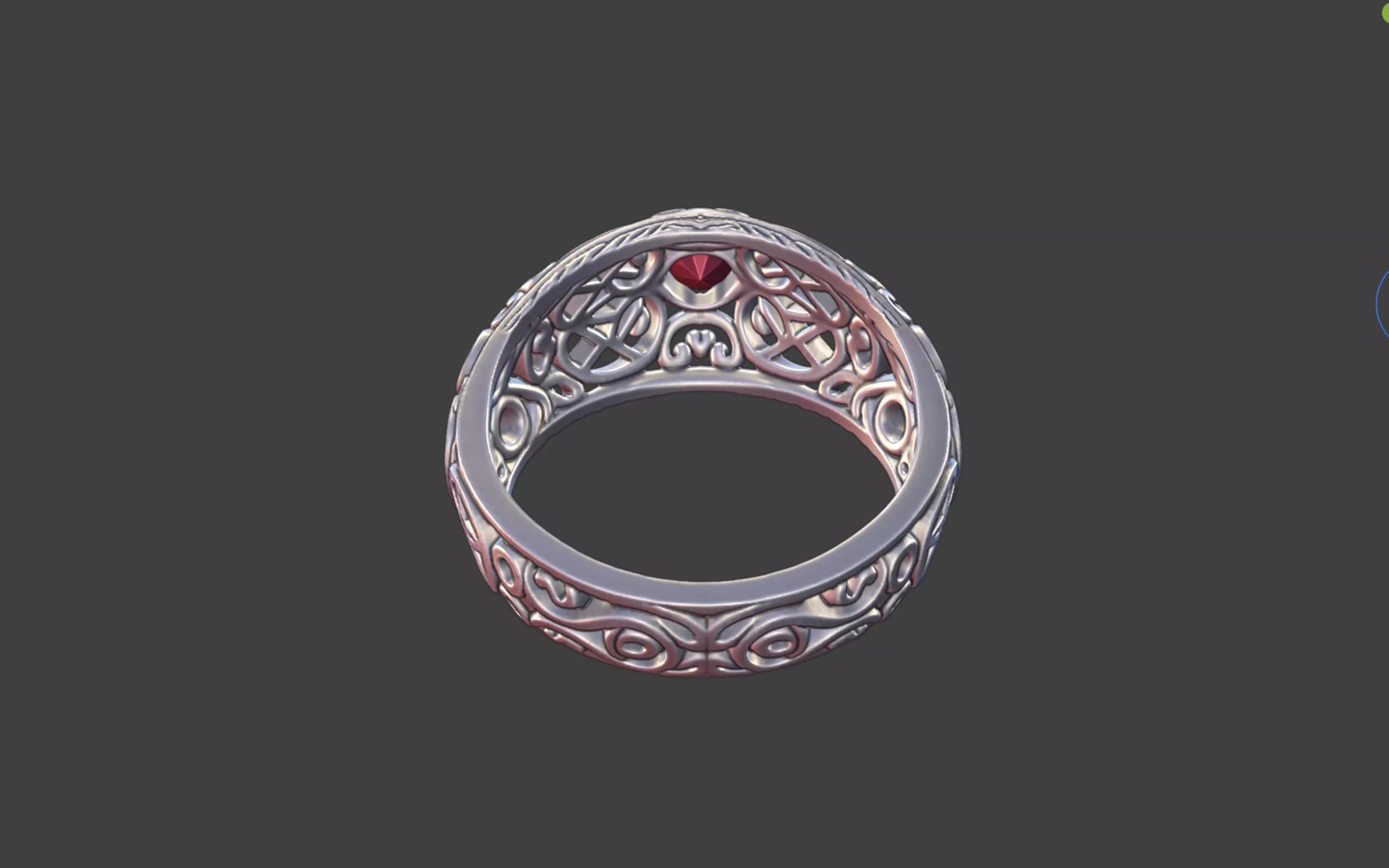 Filigree Silver Ring with Small Faceted Gem 3D print model_10