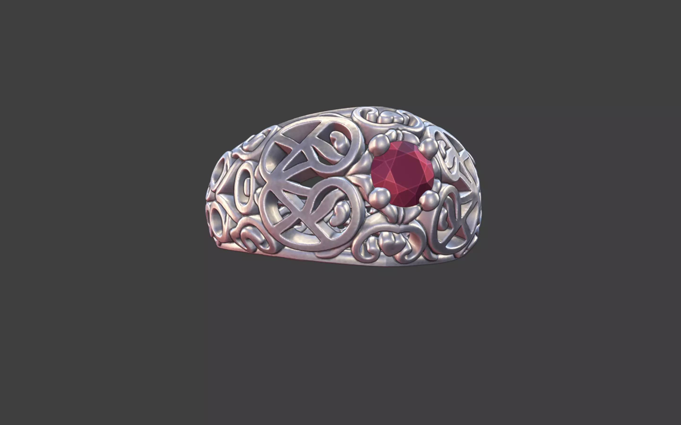 Filigree Silver Ring with Small Faceted Gem 3D print model_22