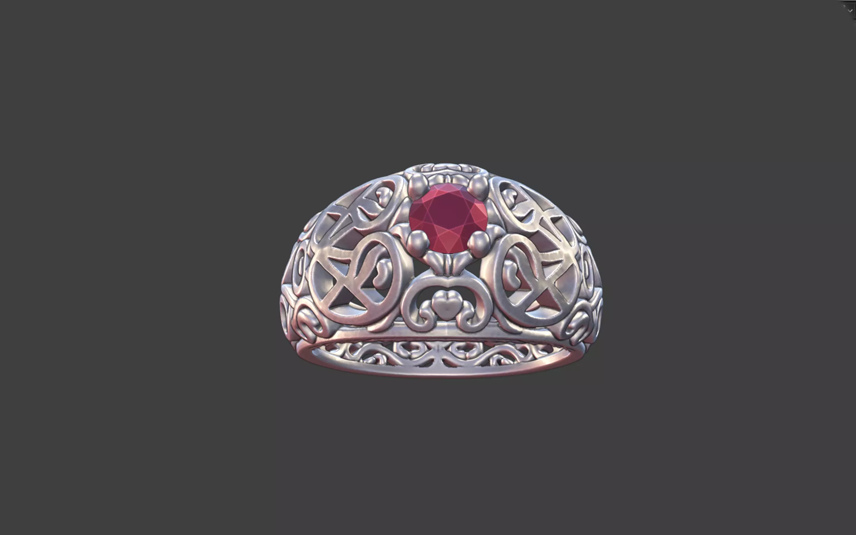 Filigree Silver Ring with Small Faceted Gem 3D print model_16