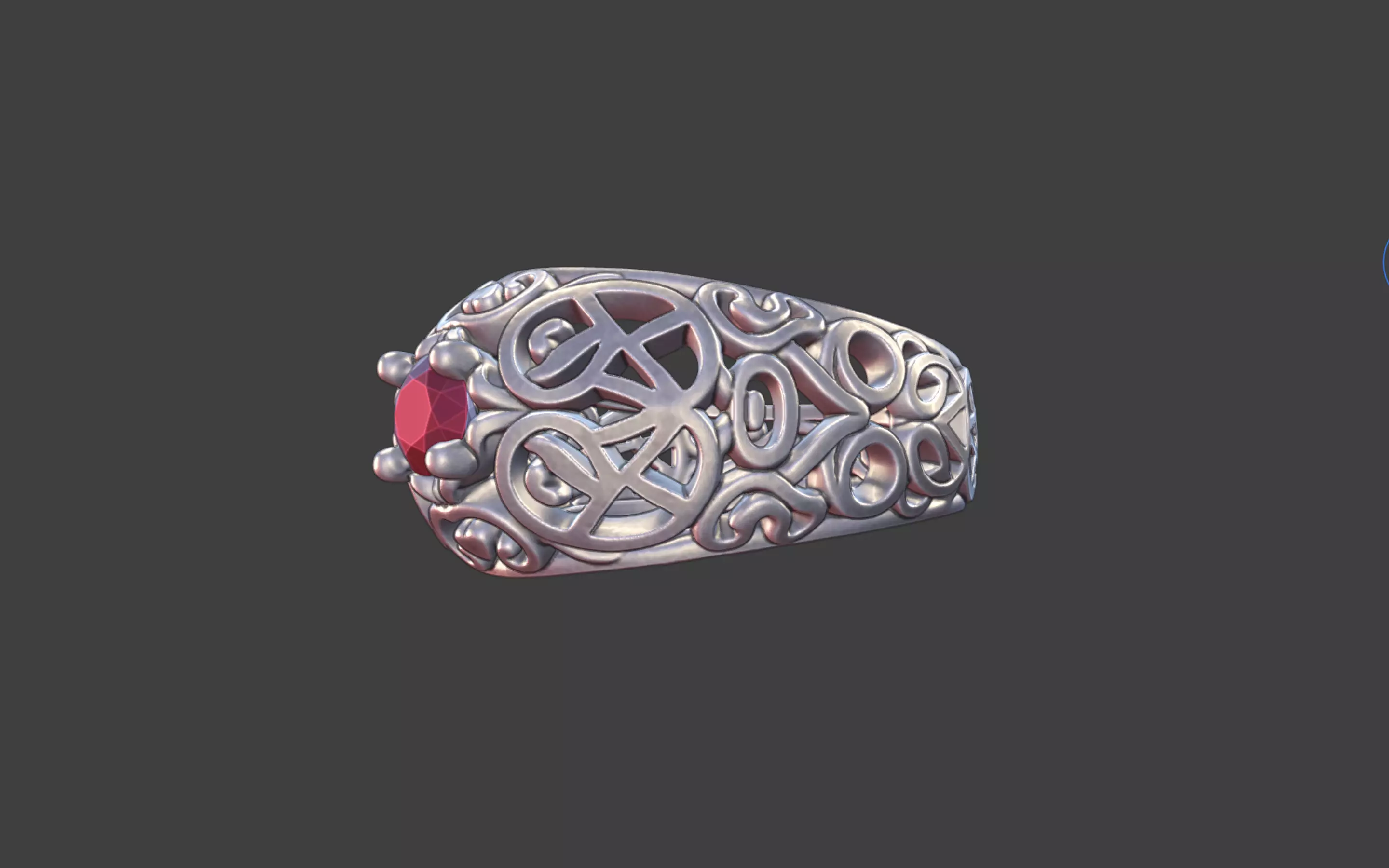 Filigree Silver Ring with Small Faceted Gem 3D print model_3