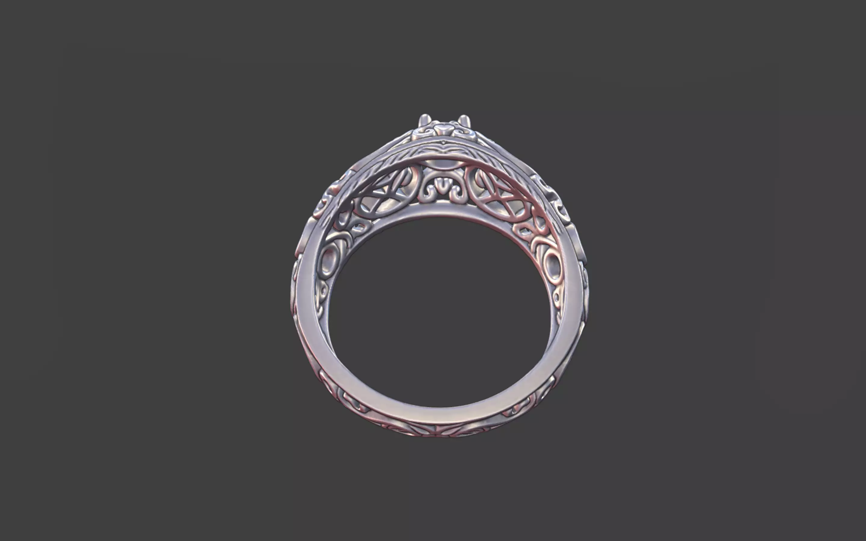 Filigree Silver Ring with Small Faceted Gem 3D print model_11