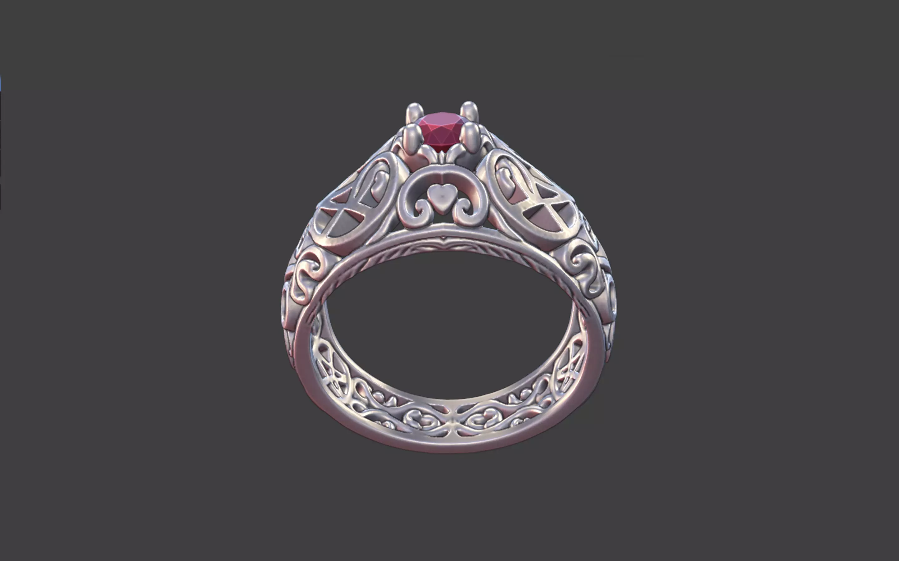 Filigree Silver Ring with Small Faceted Gem 3D print model_14