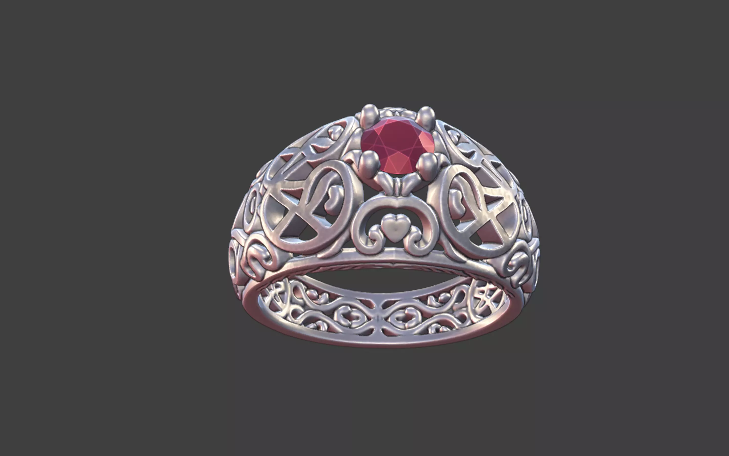Filigree Silver Ring with Small Faceted Gem 3D print model_0