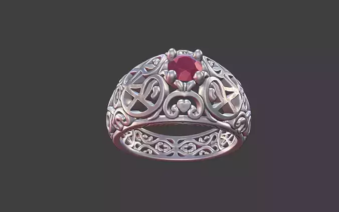 Filigree Silver Ring with Small Faceted Gem