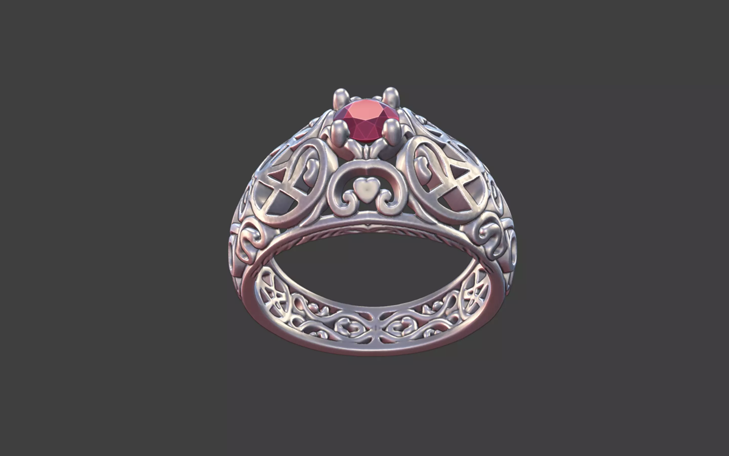 Filigree Silver Ring with Small Faceted Gem 3D print model_15