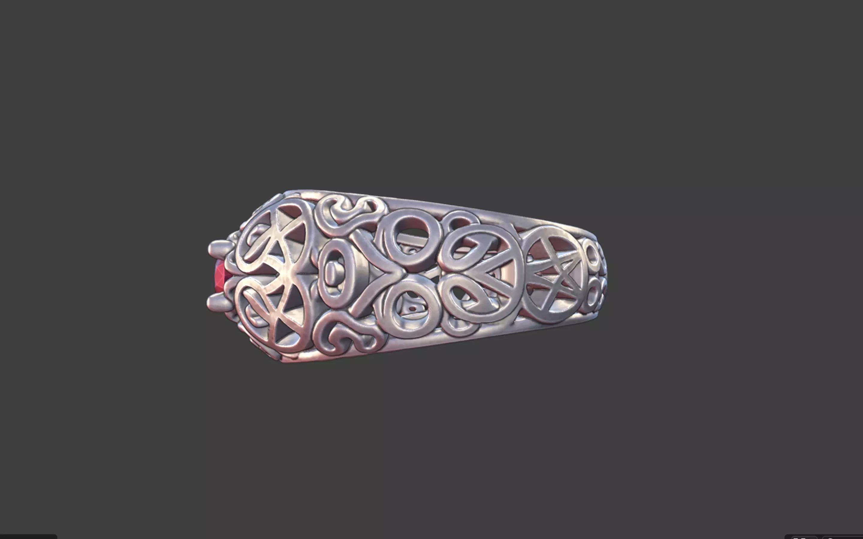 Filigree Silver Ring with Small Faceted Gem 3D print model_5