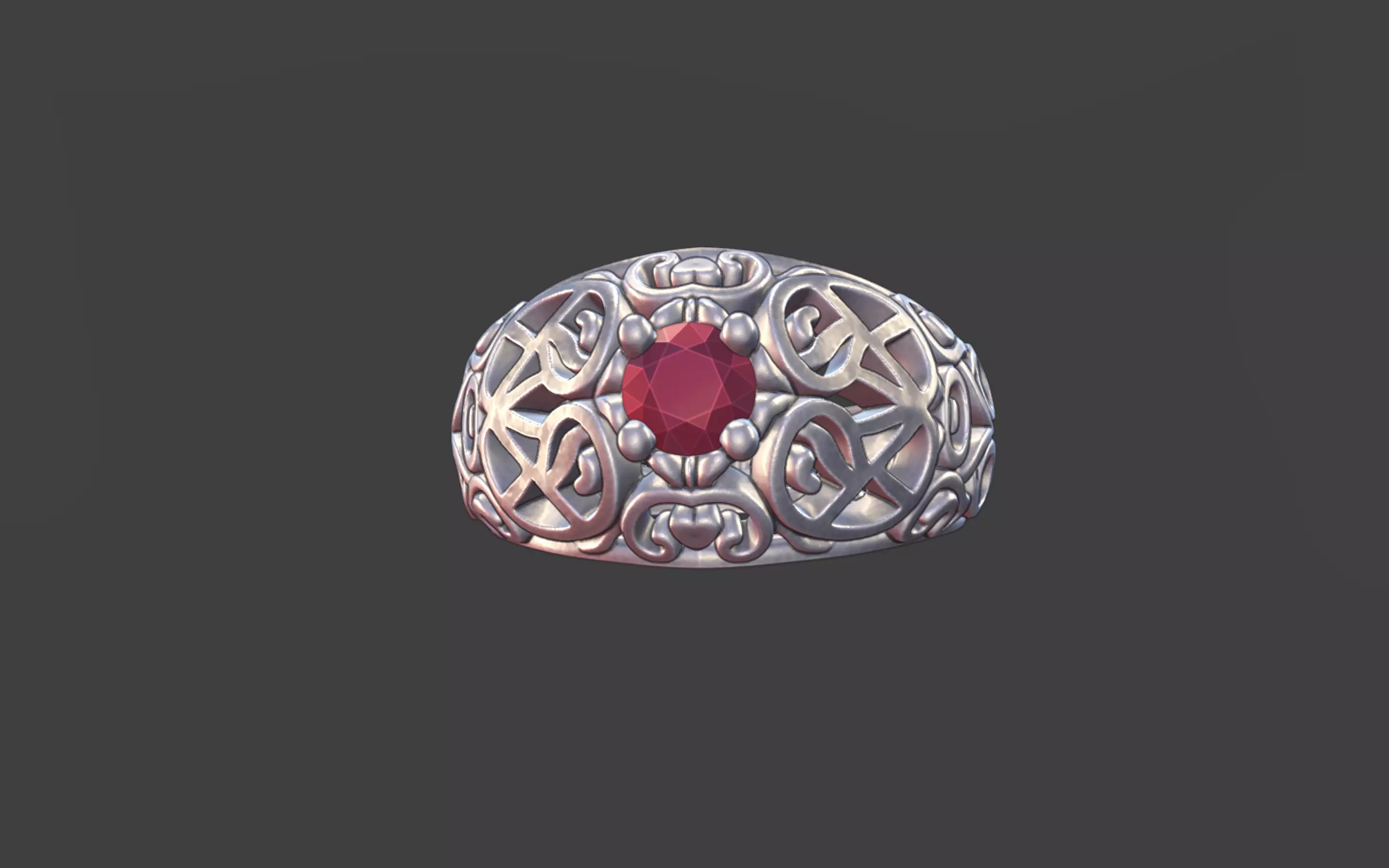 Filigree Silver Ring with Small Faceted Gem 3D print model_21