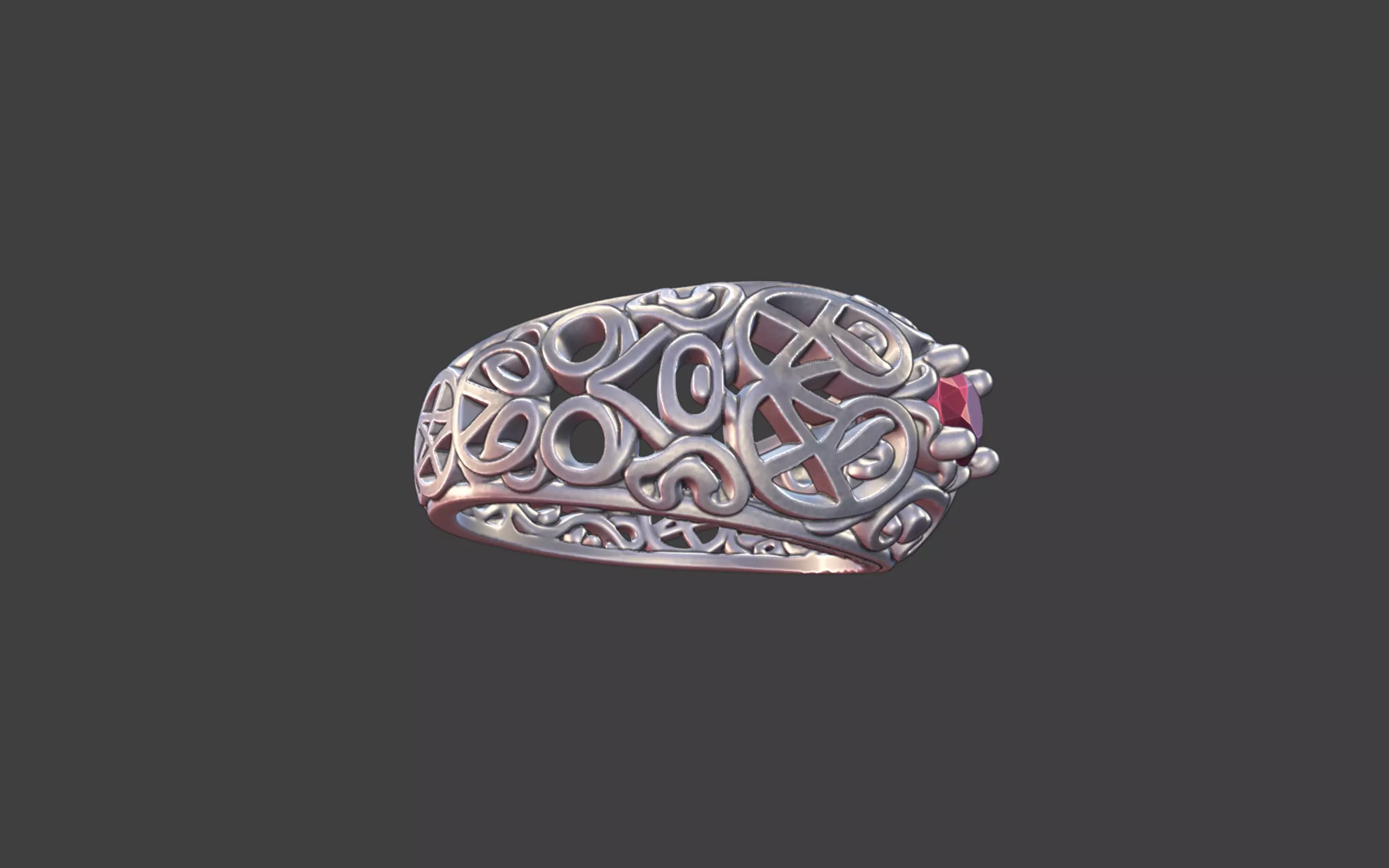 Filigree Silver Ring with Small Faceted Gem 3D print model_26