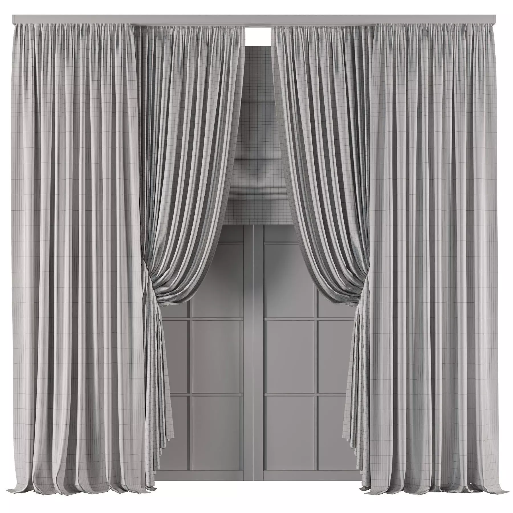 Gray Linen Double Layer Curtains 3D model_2