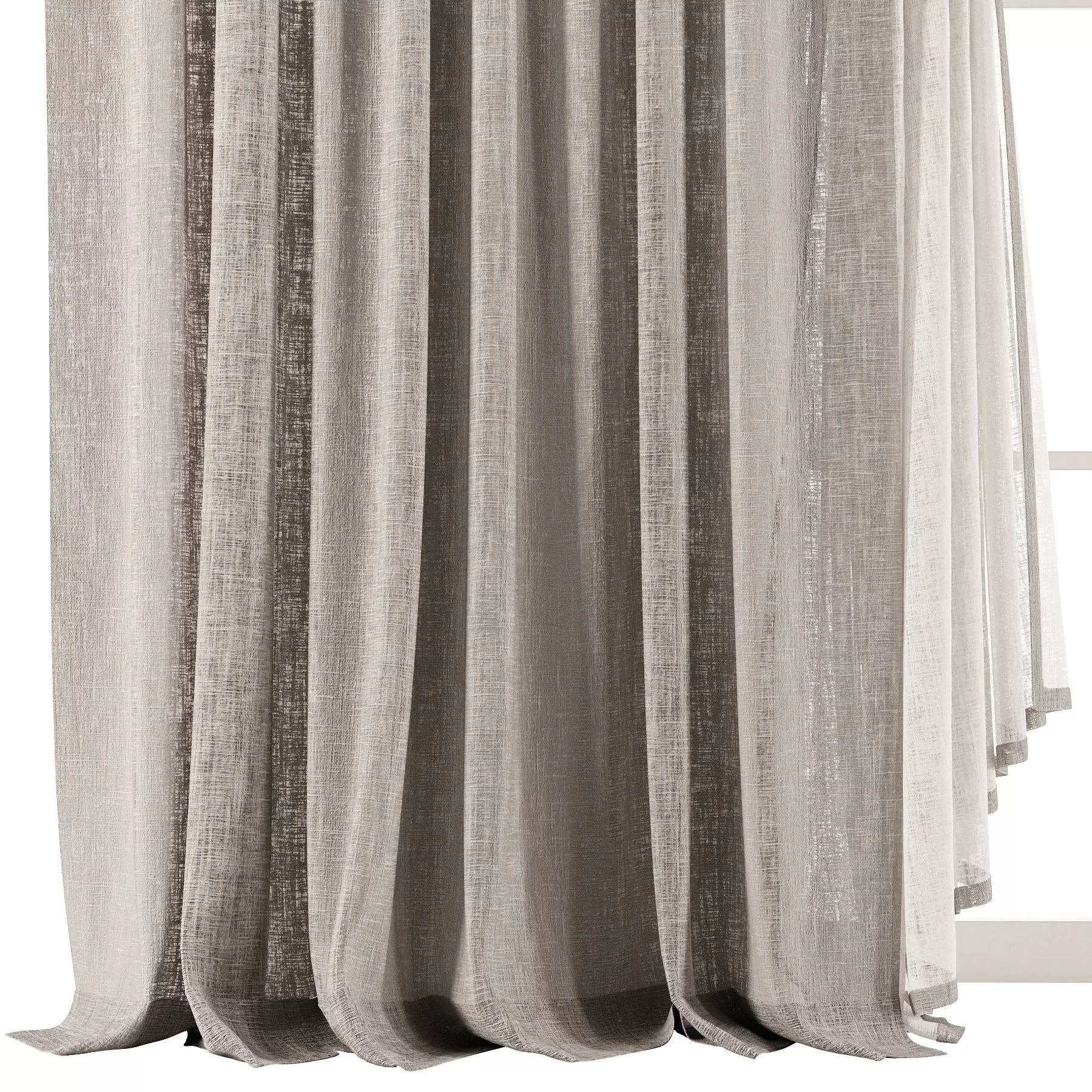 Gray Linen Double Layer Curtains 3D model_1