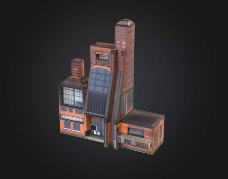 Industrial Factory Building Low-poly 3D model_0