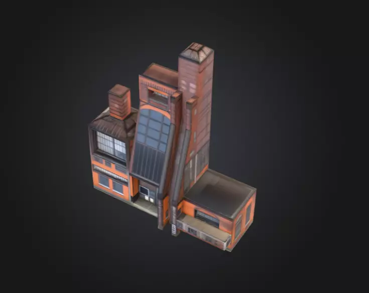 Industrial Factory Building Low-poly 3D model_11