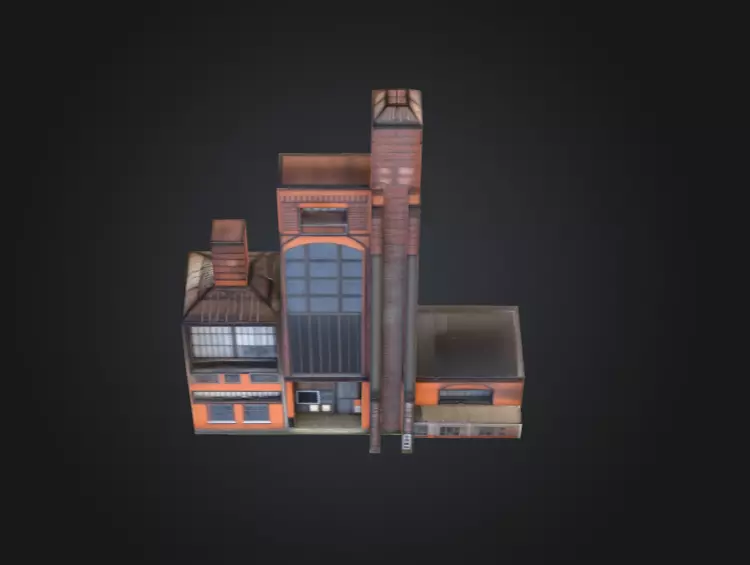 Industrial Factory Building Low-poly 3D model_9