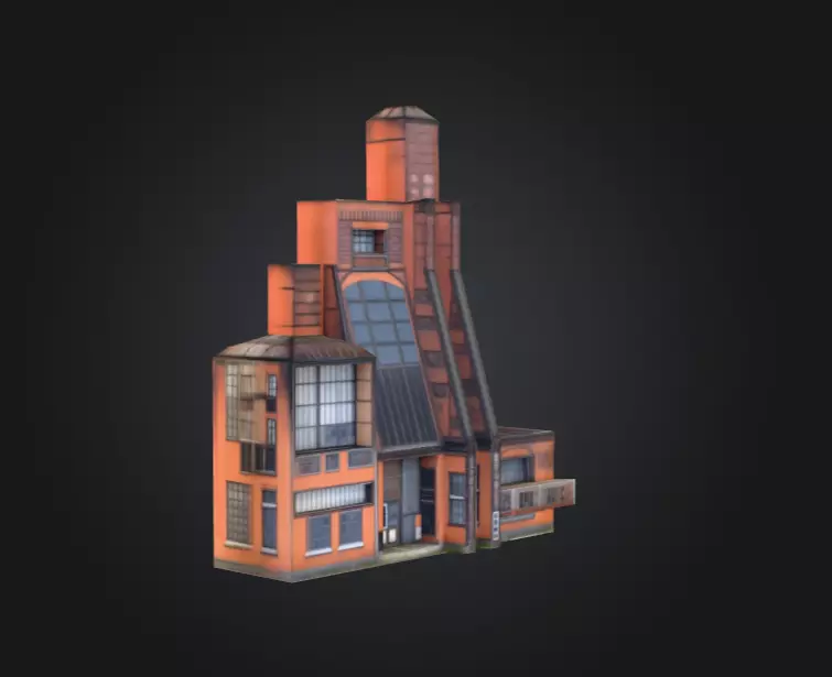 Industrial Factory Building Low-poly 3D model_2