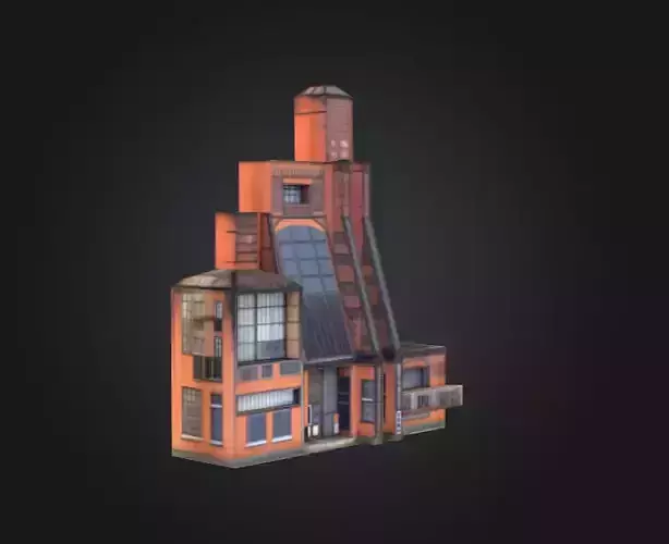 Industrial Factory Building Low-poly 3D model 3