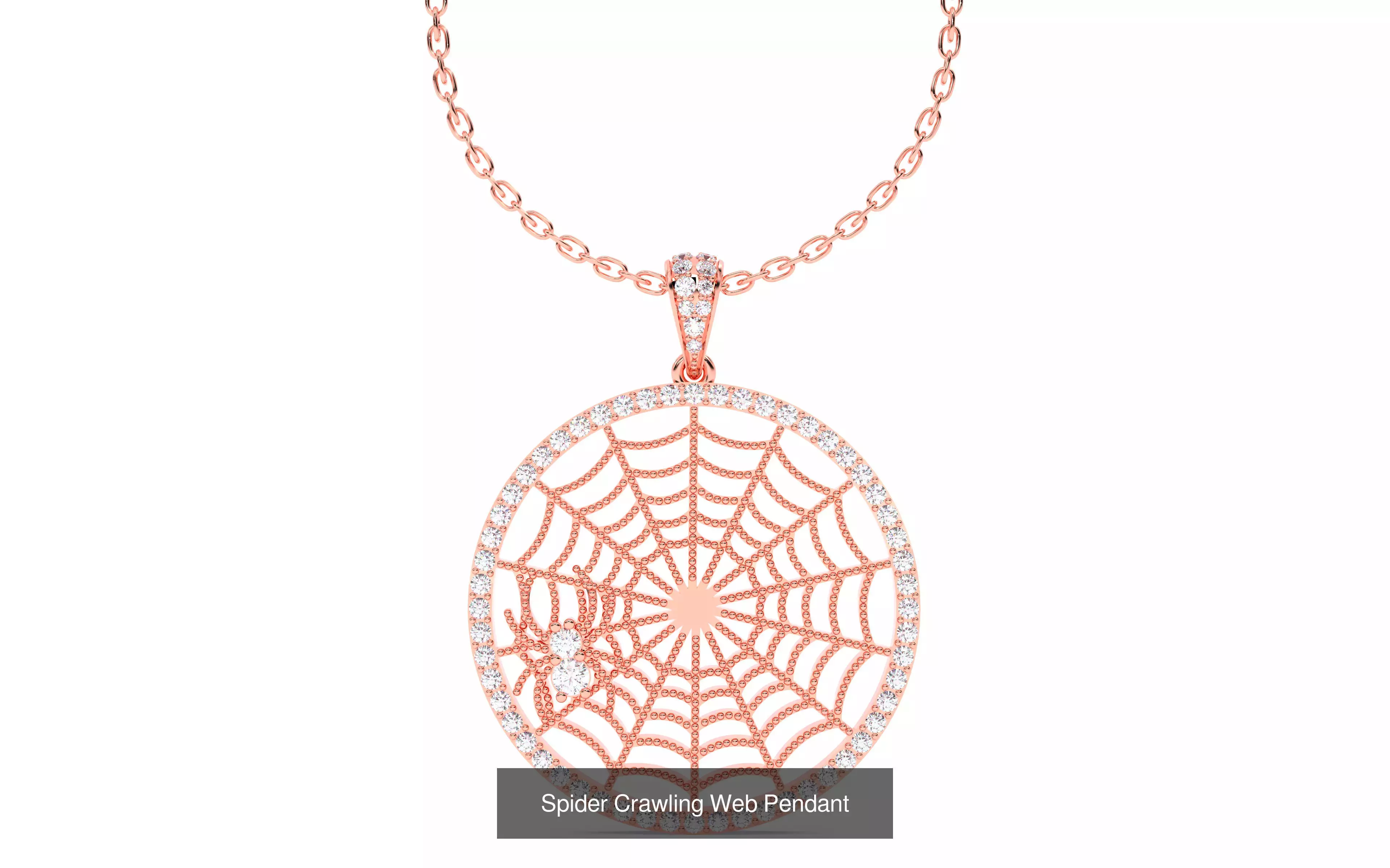 Spider Crawling Web Ring Earrings Pendant Bracelet Set 3D Model Collection_3