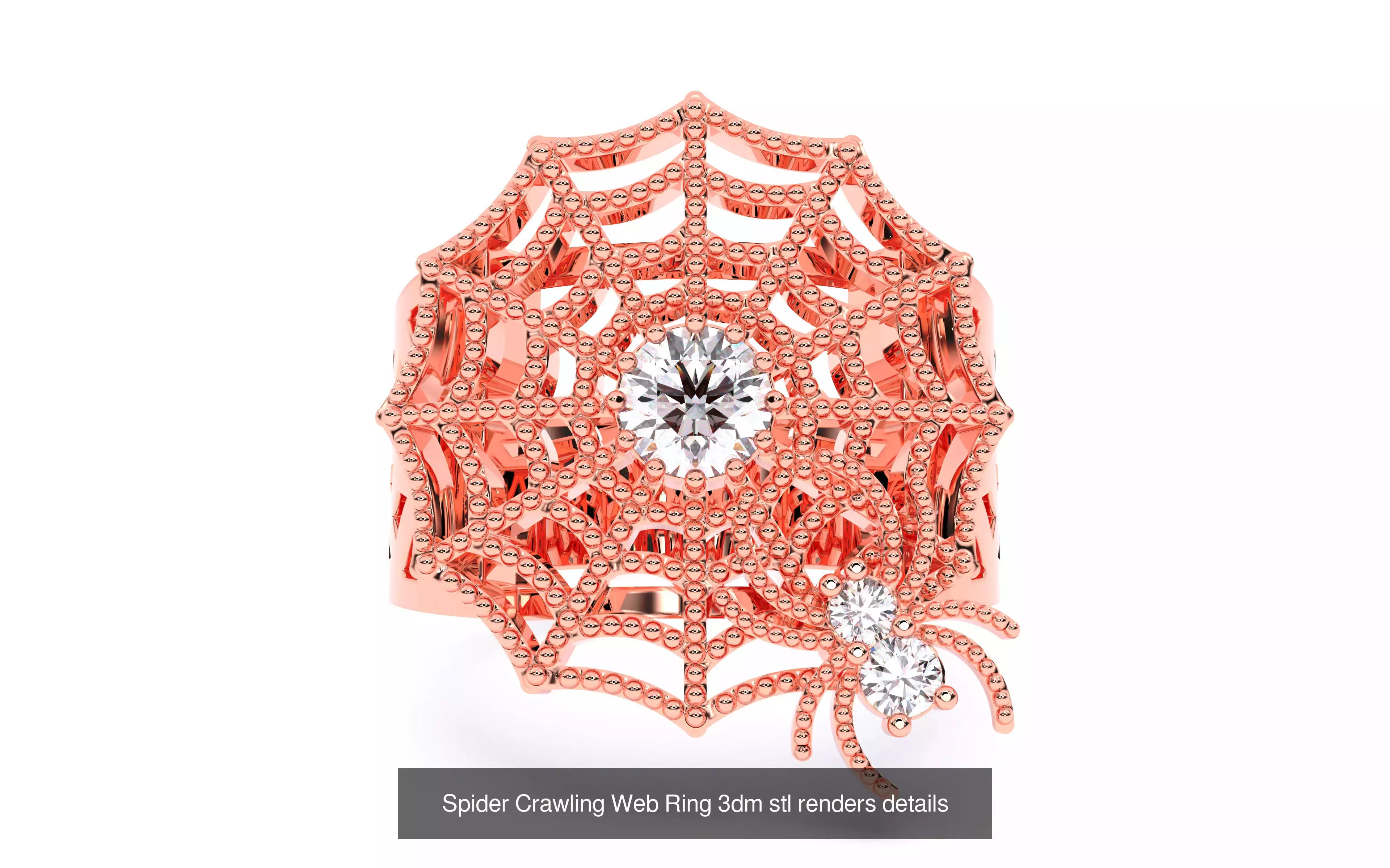 Spider Crawling Web Ring Earrings Pendant Bracelet Set 3D Model Collection_2