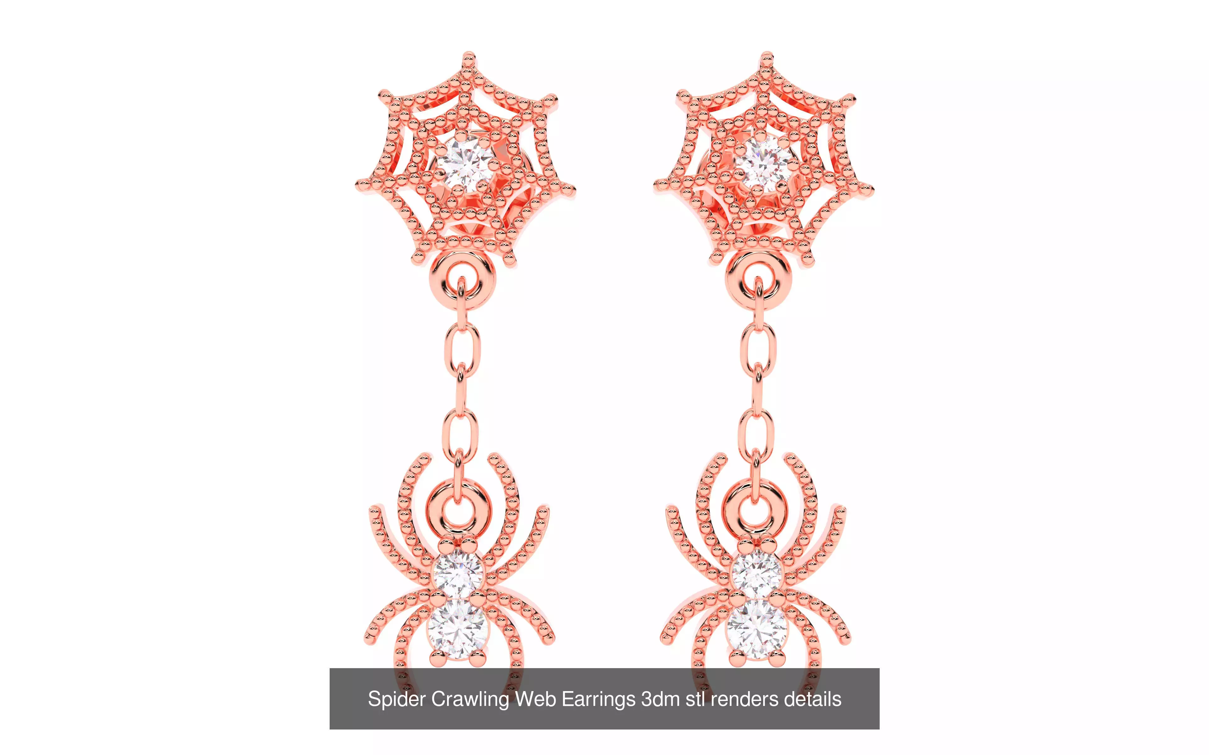 Spider Crawling Web Ring Earrings Pendant Bracelet Set 3D Model Collection_4