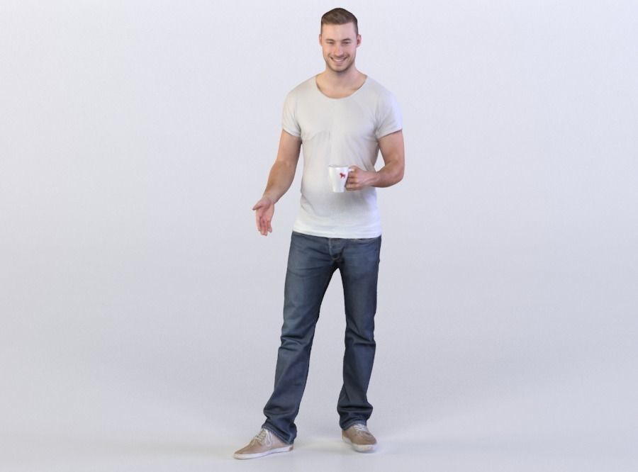 Aaron 0050 Man Standing, Holding a Cup 3D model_0