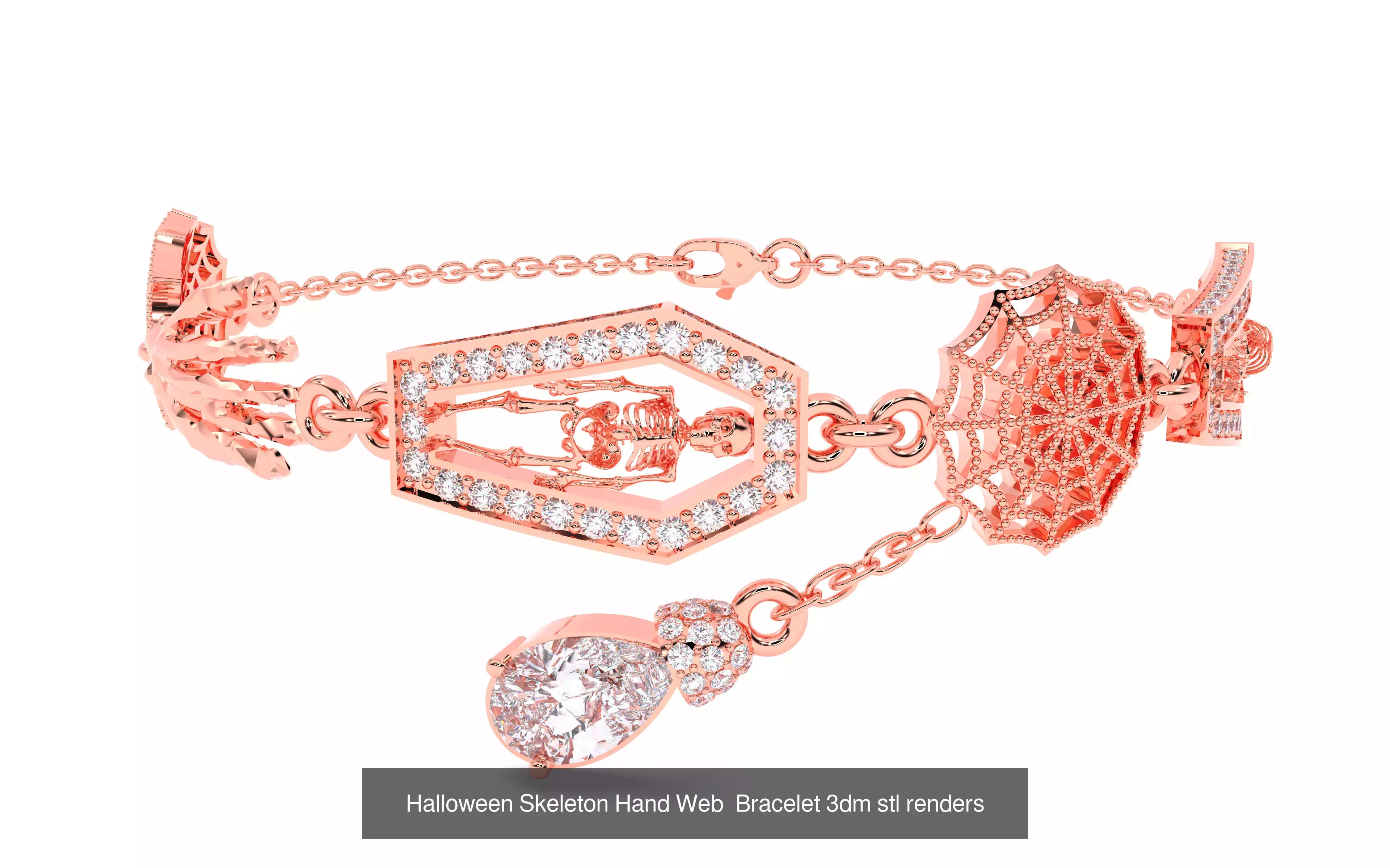 7 Halloween Skeleton Coffin Pumpkin Spider Web Ghost Bat Jewelry 3D Model Collection_30