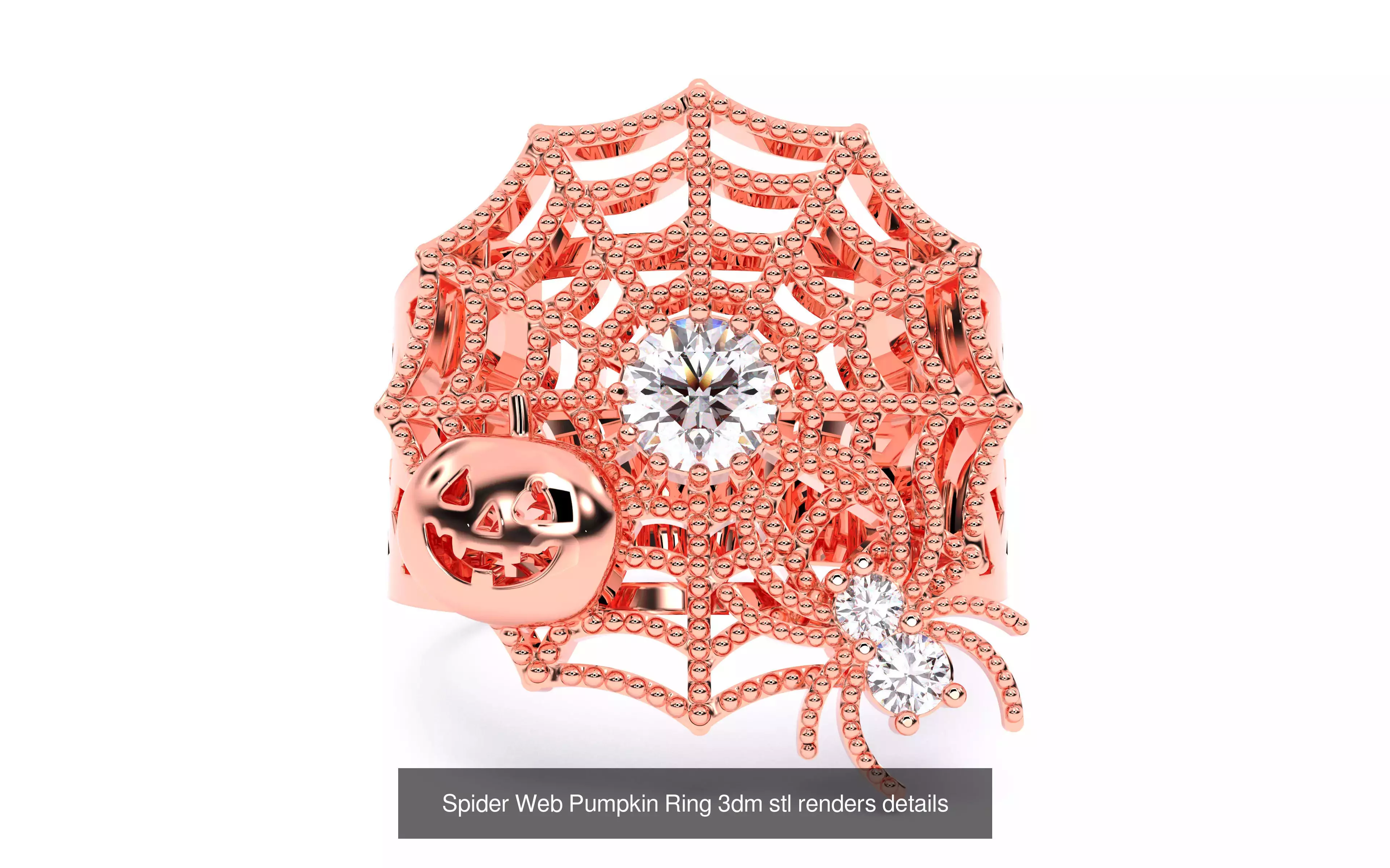 7 Halloween Skeleton Coffin Pumpkin Spider Web Ghost Bat Jewelry 3D Model Collection_27