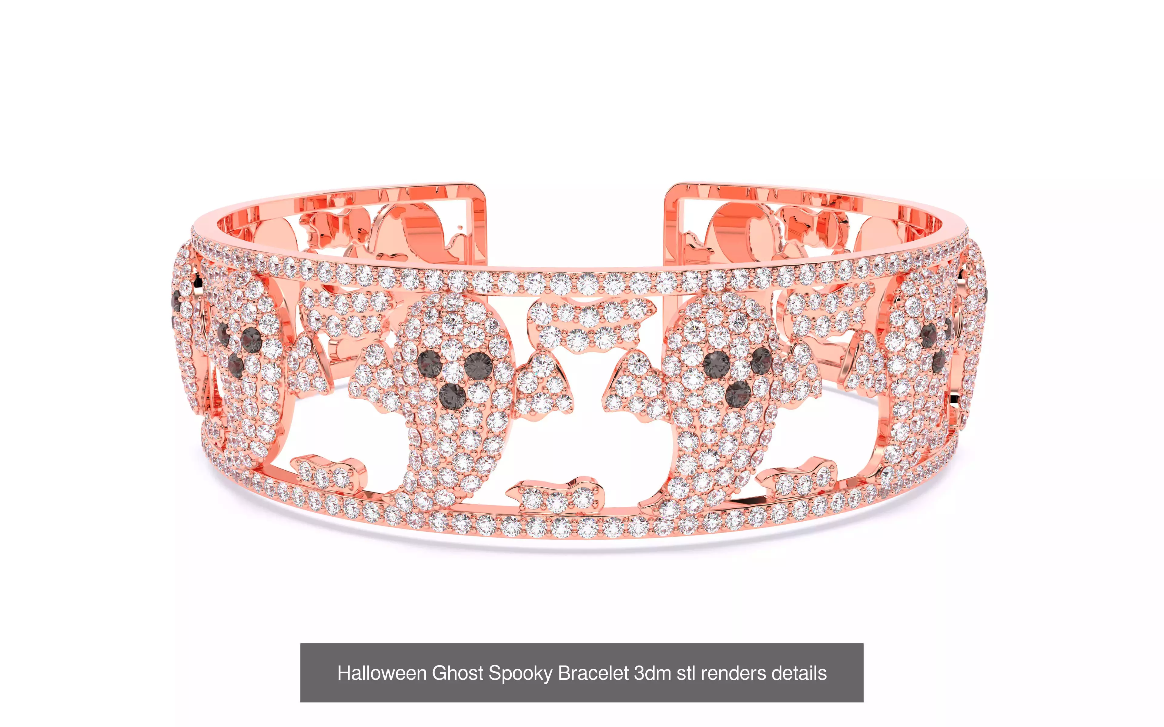 7 Halloween Skeleton Coffin Pumpkin Spider Web Ghost Bat Jewelry 3D Model Collection_10