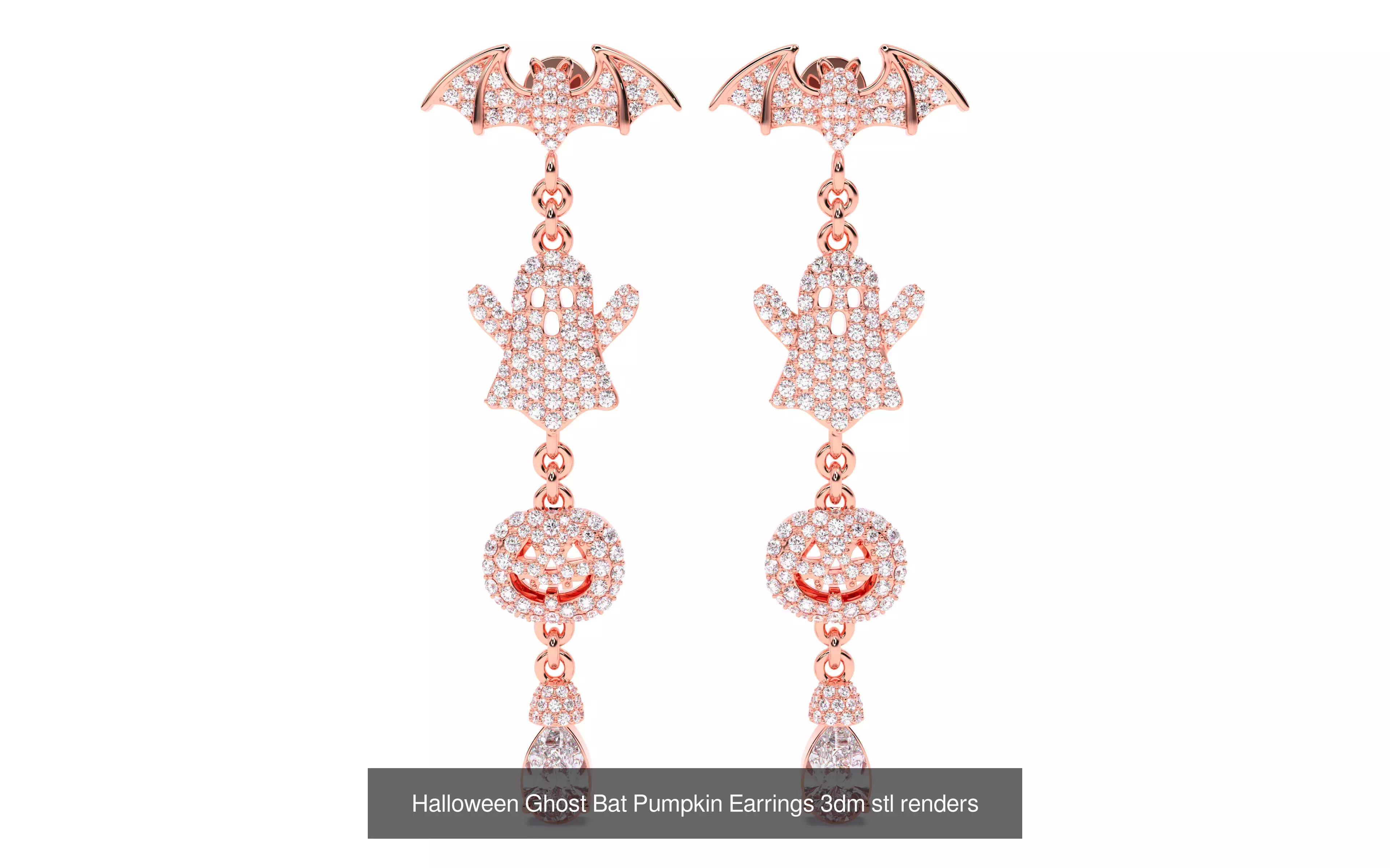 7 Halloween Skeleton Coffin Pumpkin Spider Web Ghost Bat Jewelry 3D Model Collection_29