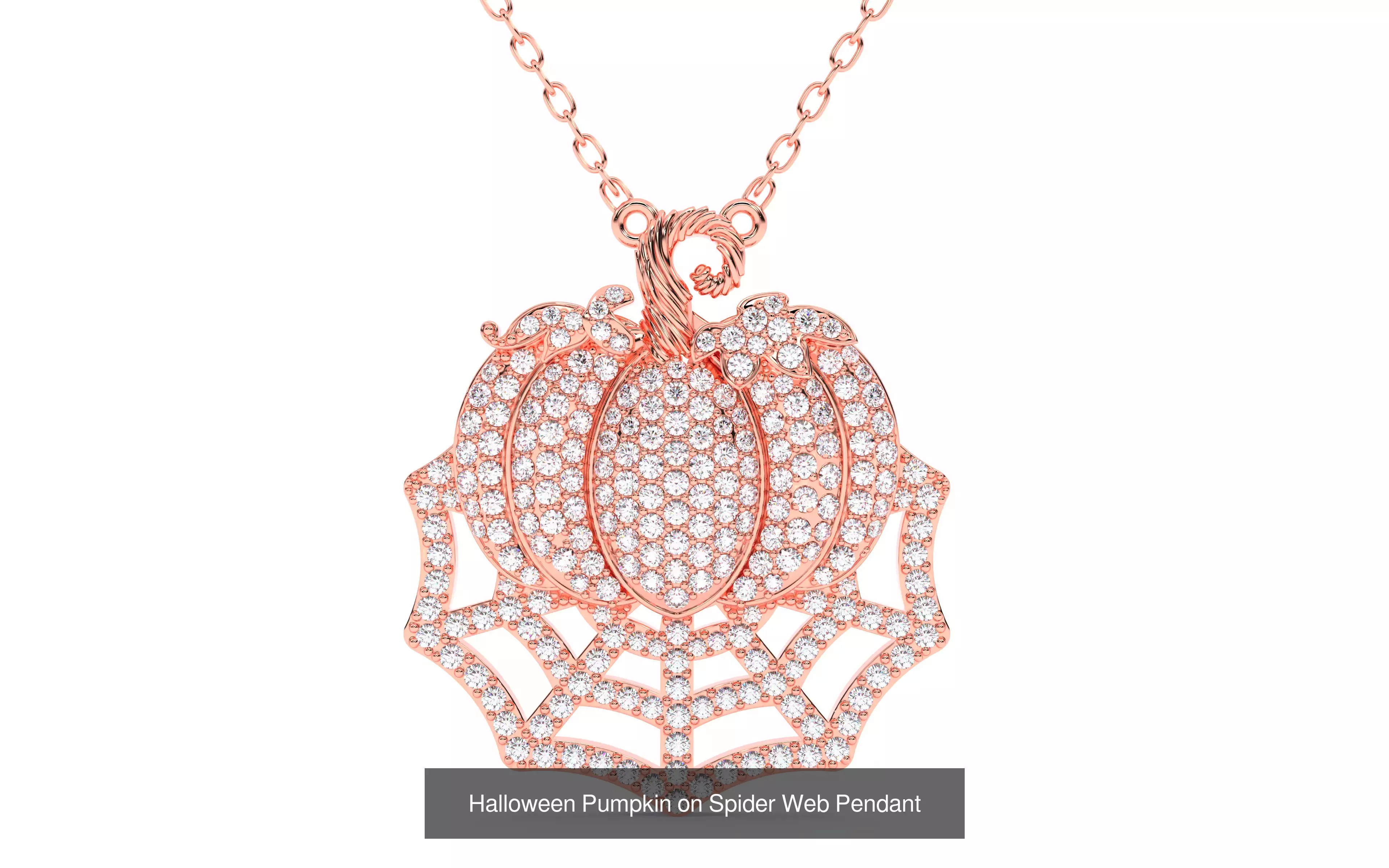 7 Halloween Skeleton Coffin Pumpkin Spider Web Ghost Bat Jewelry 3D Model Collection_16