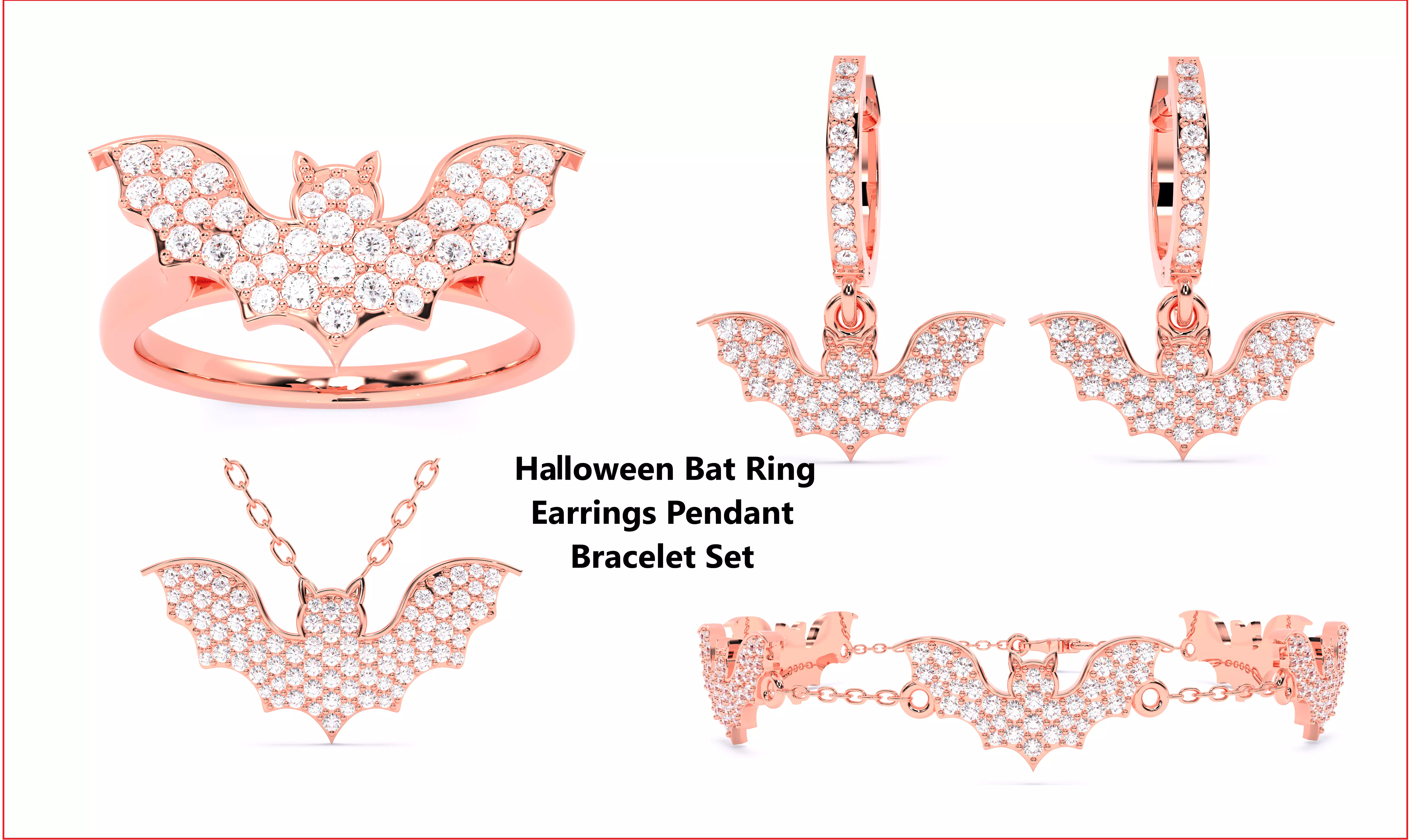 7 Halloween Skeleton Coffin Pumpkin Spider Web Ghost Bat Jewelry 3D Model Collection_5