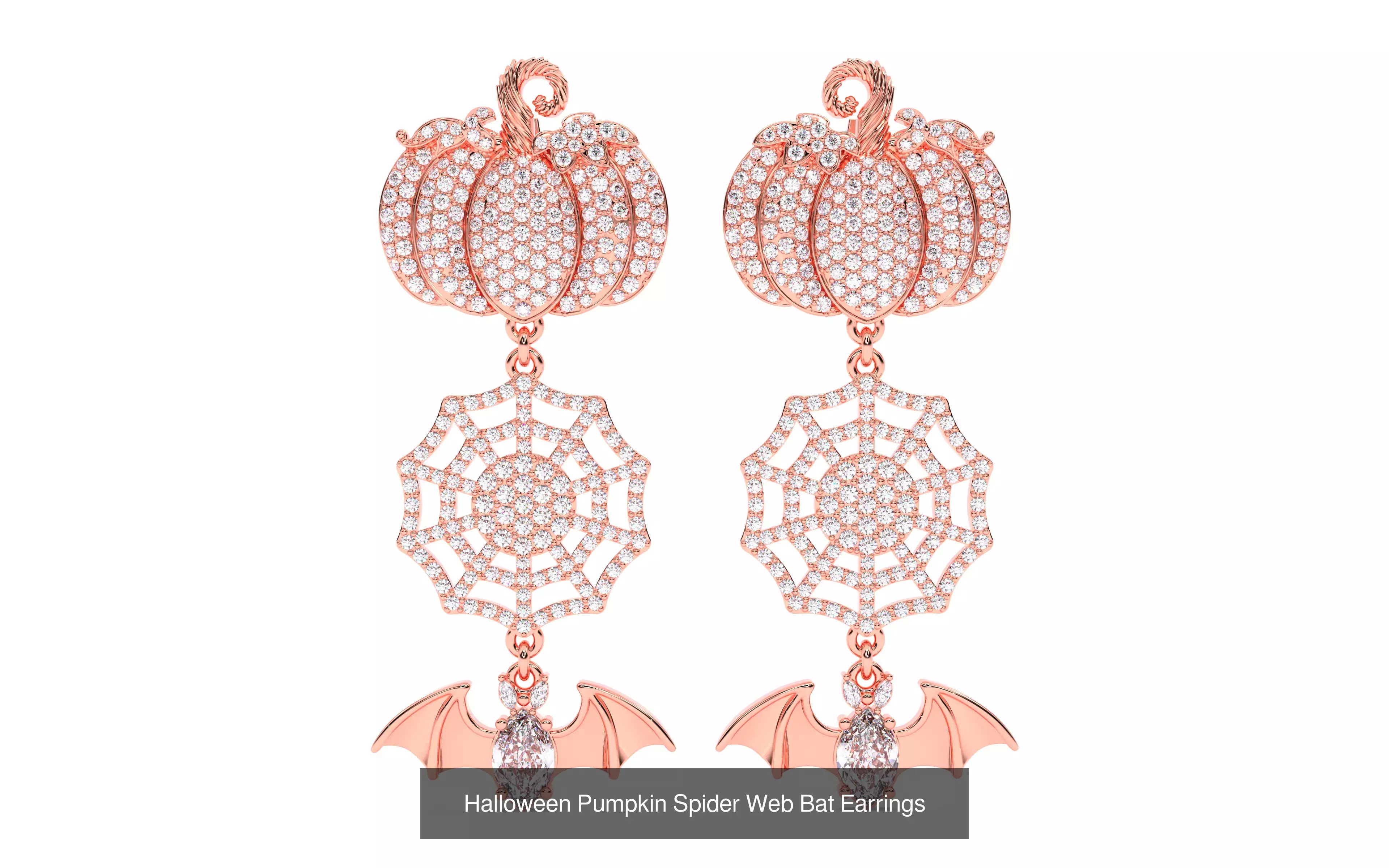 7 Halloween Skeleton Coffin Pumpkin Spider Web Ghost Bat Jewelry 3D Model Collection_17