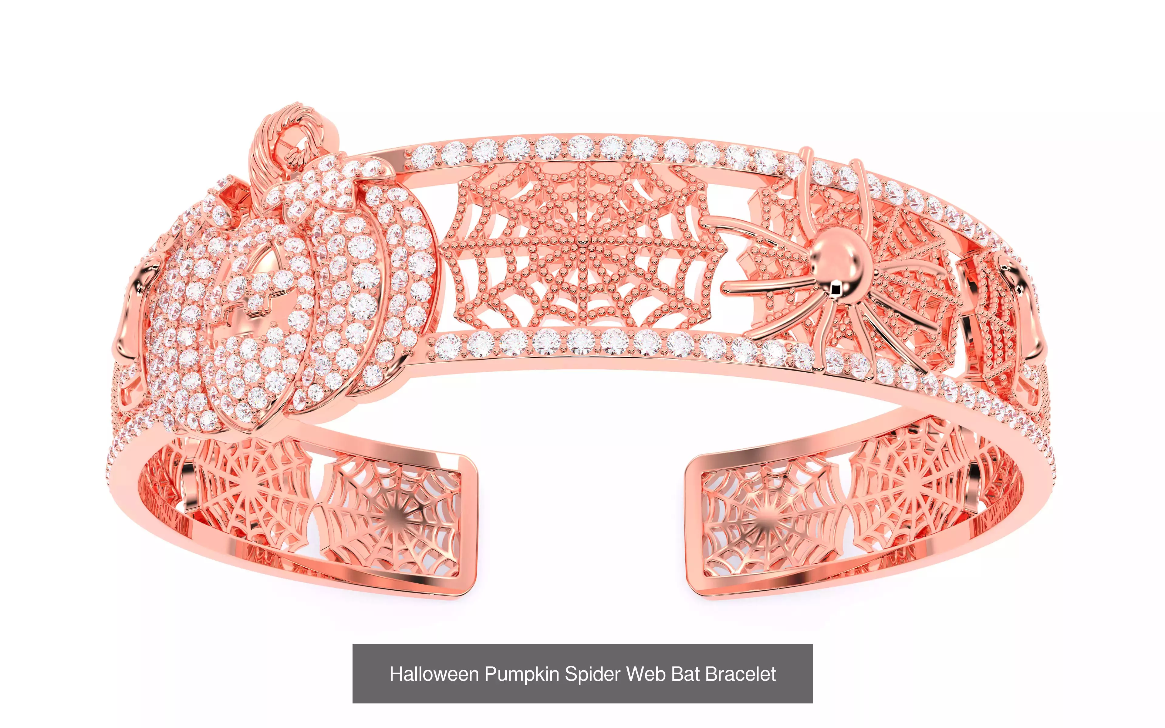 7 Halloween Skeleton Coffin Pumpkin Spider Web Ghost Bat Jewelry 3D Model Collection_18