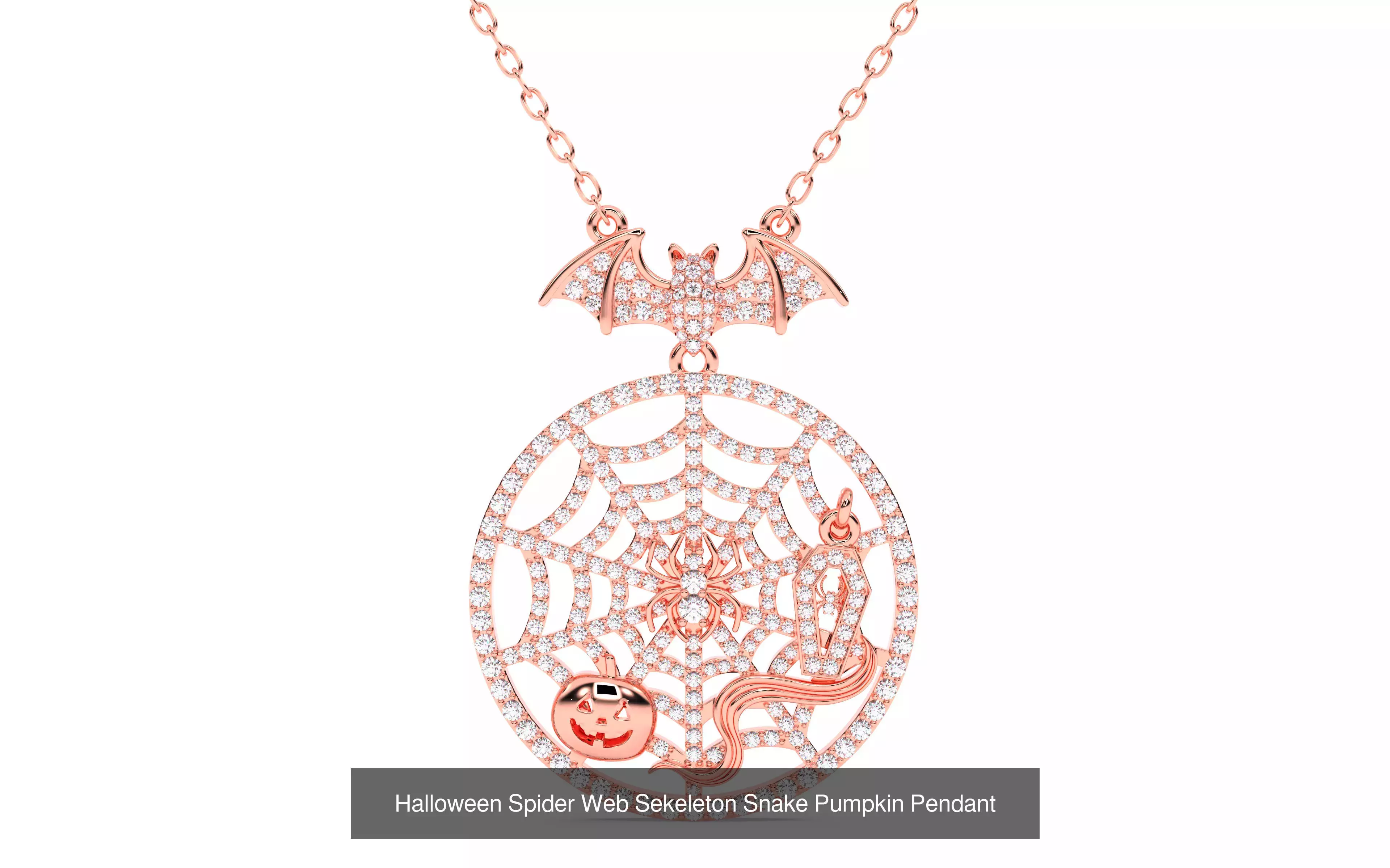 7 Halloween Skeleton Coffin Pumpkin Spider Web Ghost Bat Jewelry 3D Model Collection_28