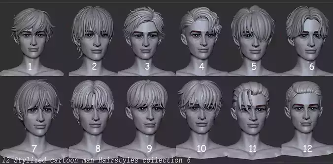  Highpoly and Lowpoly 12 Stylized anime Hair package 6  