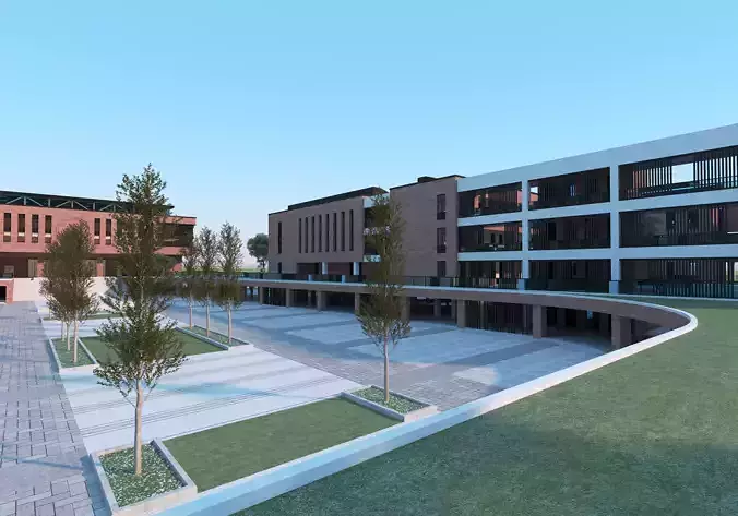 School Building 13 Low-poly 3D model 7