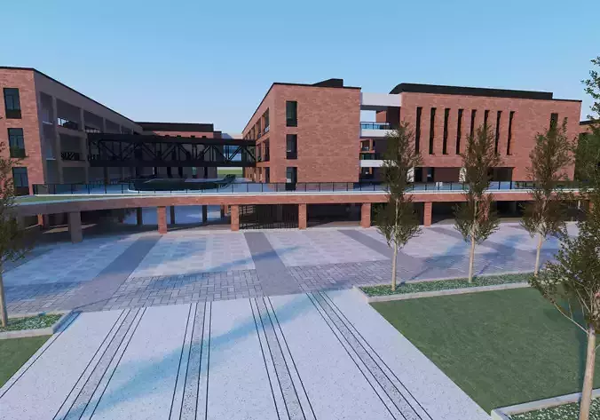 School Building 13 Low-poly 3D model 6