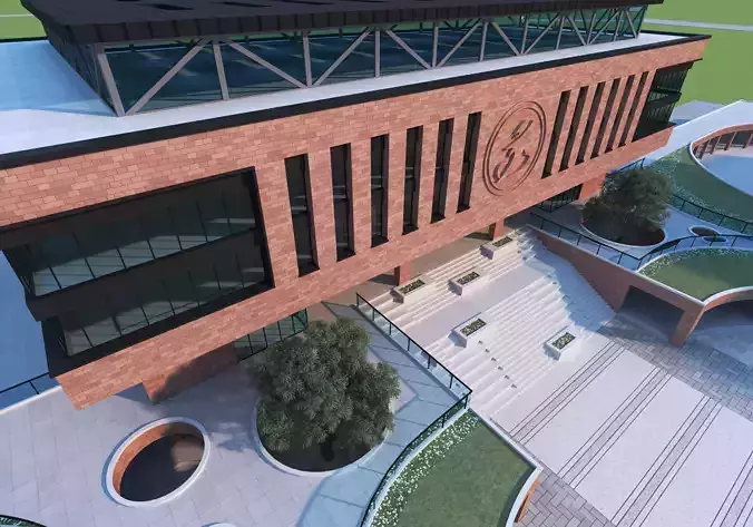 School Building 13 Low-poly 3D model 5