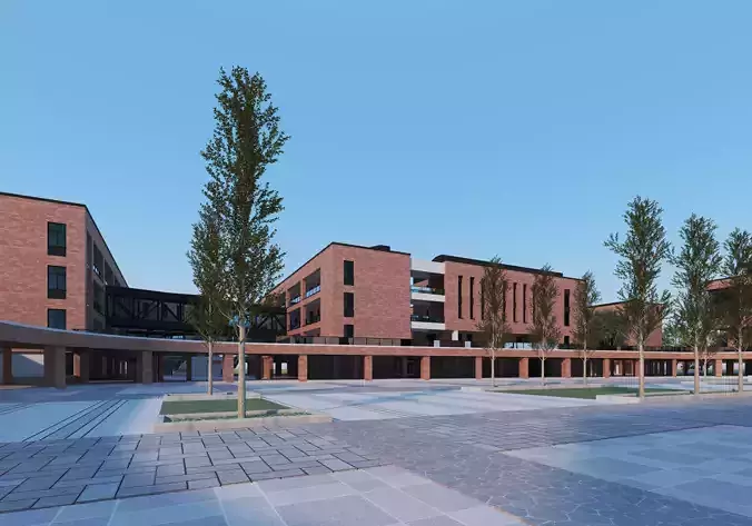 School Building 13 Low-poly 3D model 2