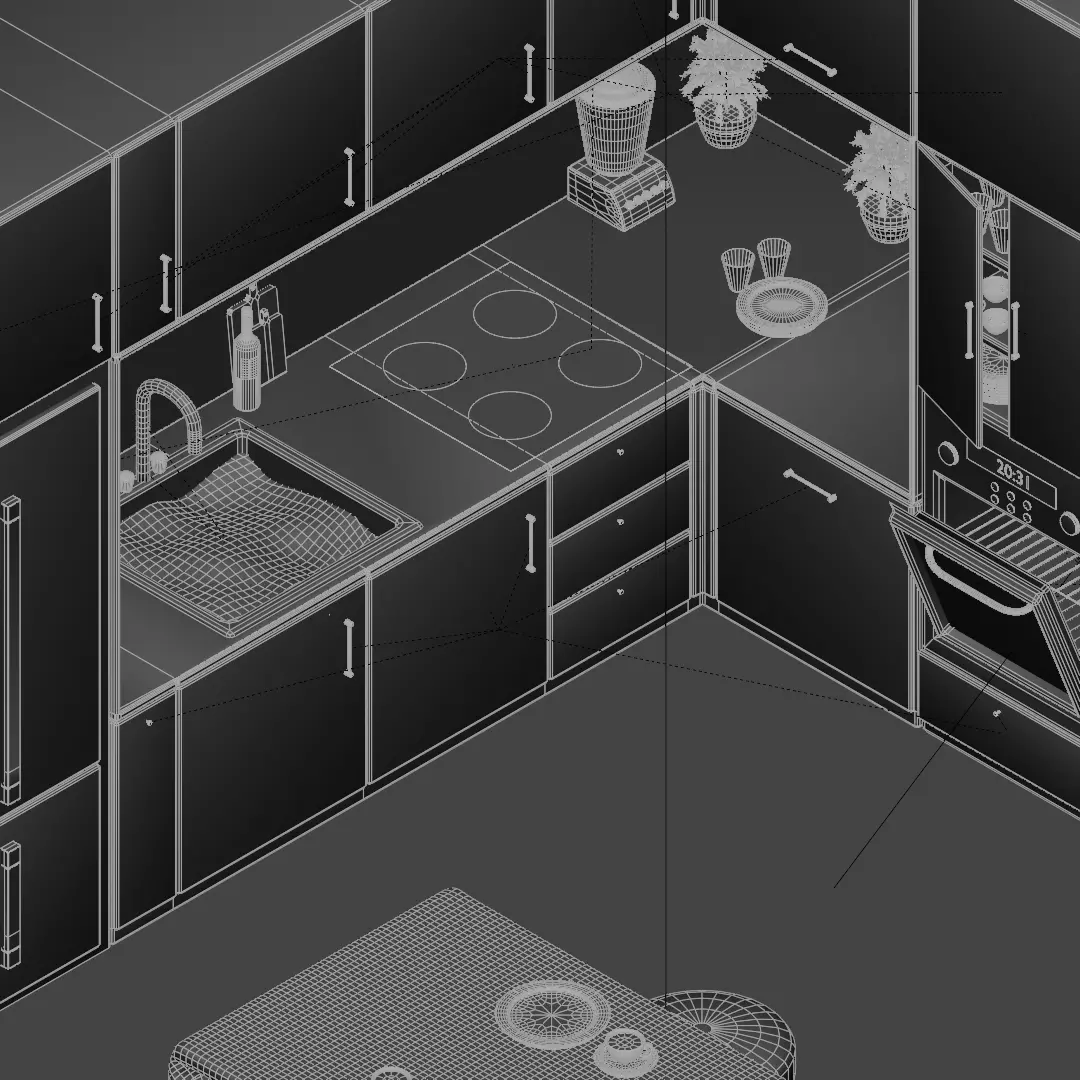 Isometric Kitchen Interior 3D Model - Olive Green 3D model_12