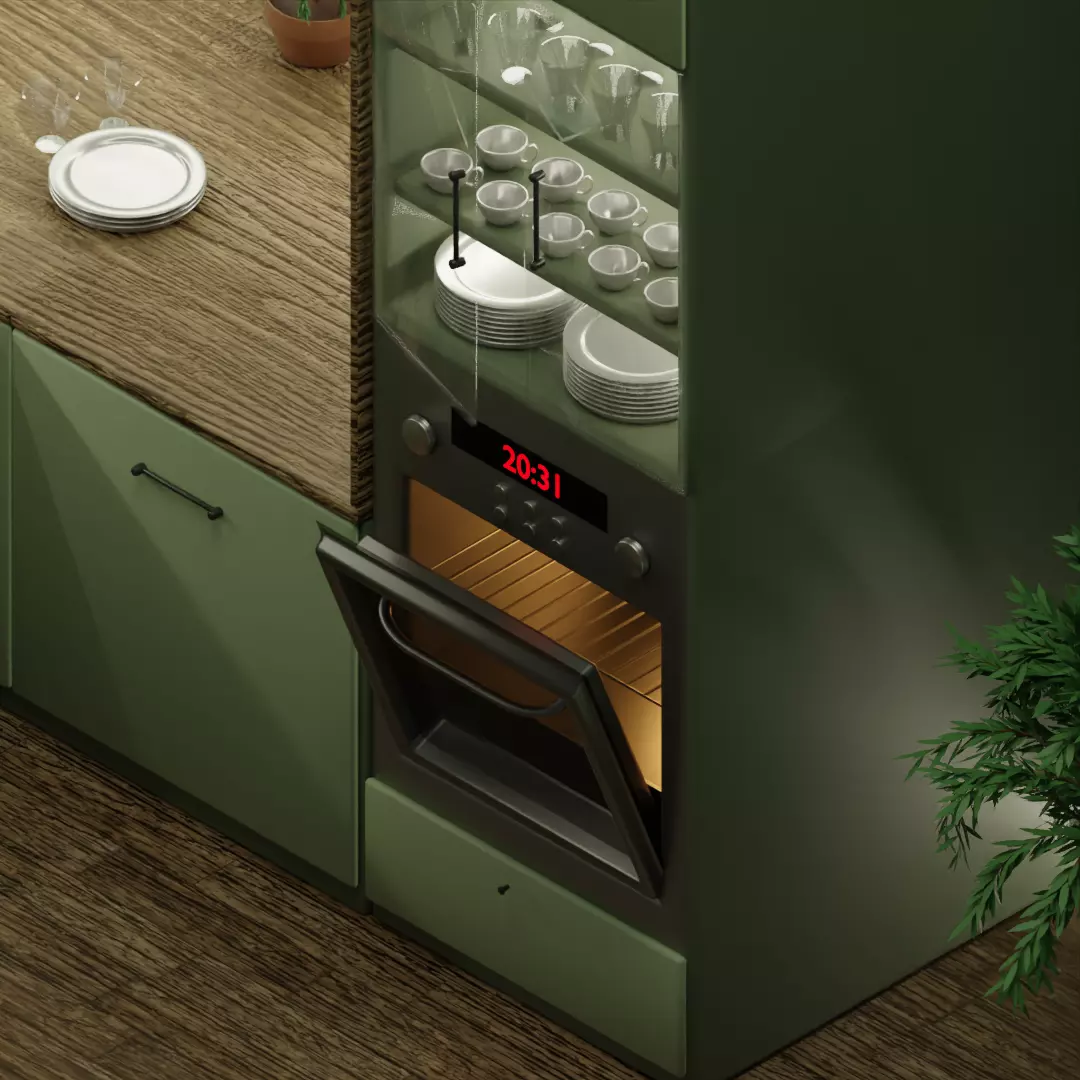 Isometric Kitchen Interior 3D Model - Olive Green 3D model_3