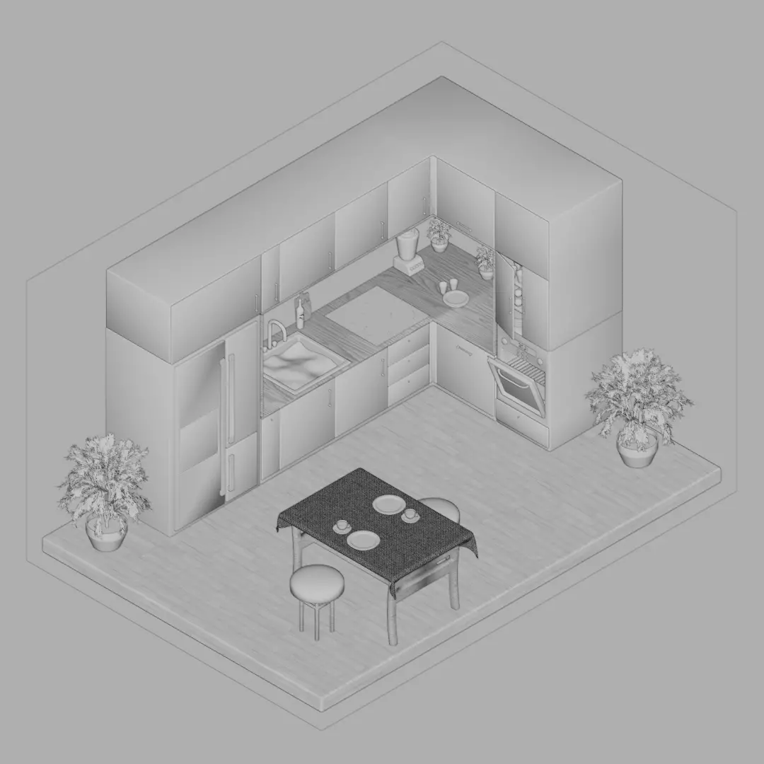 Isometric Kitchen Interior 3D Model - Olive Green 3D model_15